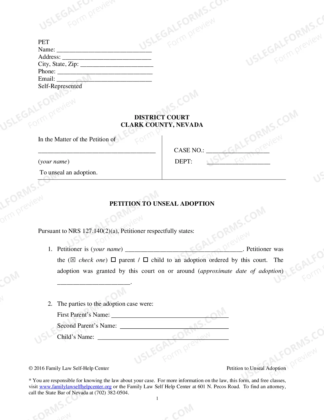 Preview Petition to Unseal Adoption Packet