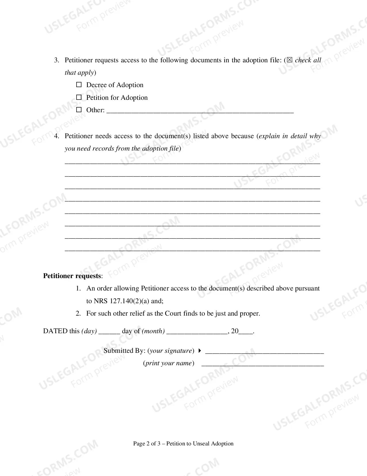 Preview Petition to Unseal Adoption Packet