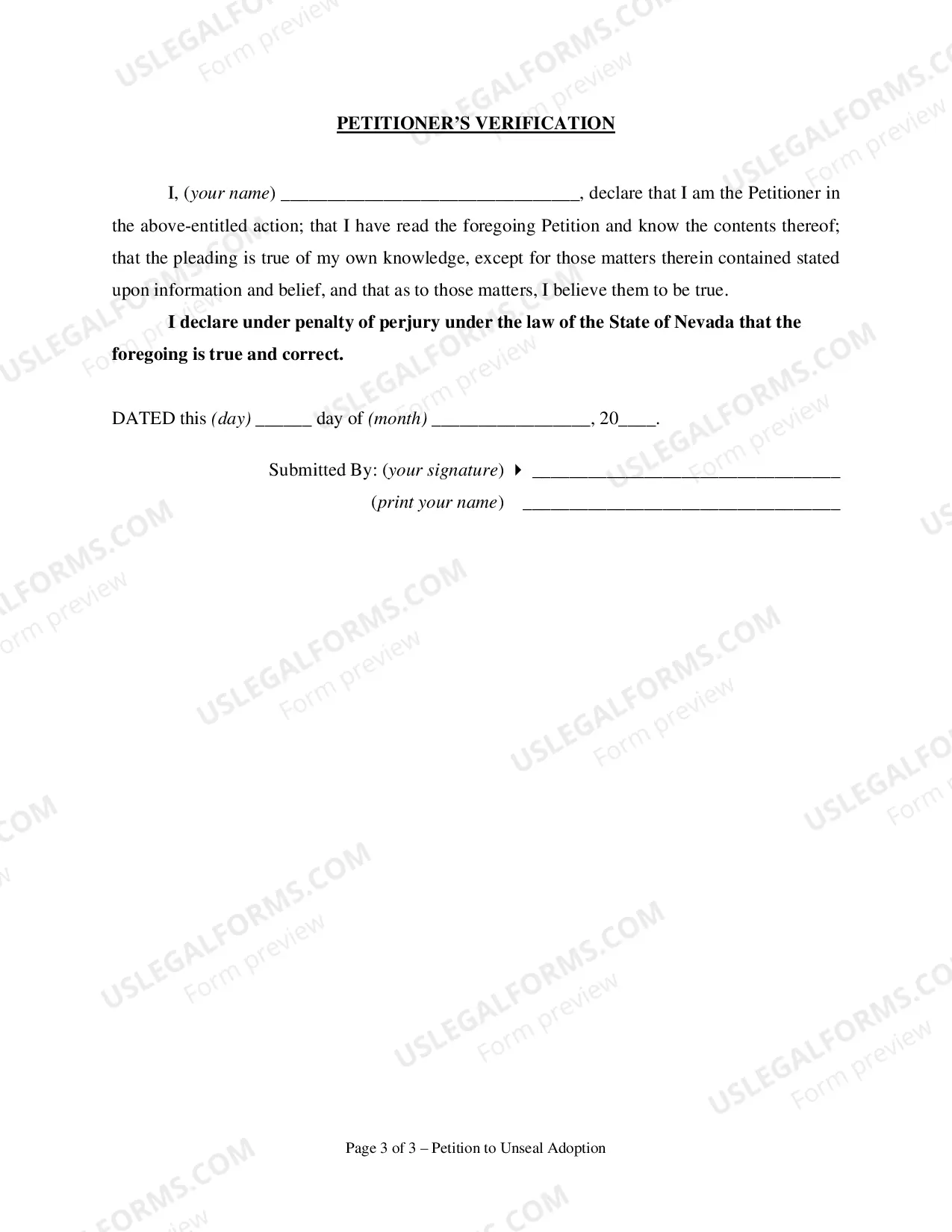 Preview Petition to Unseal Adoption Packet