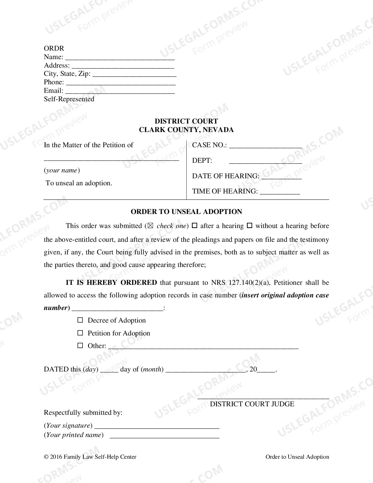 Preview Petition to Unseal Adoption Packet