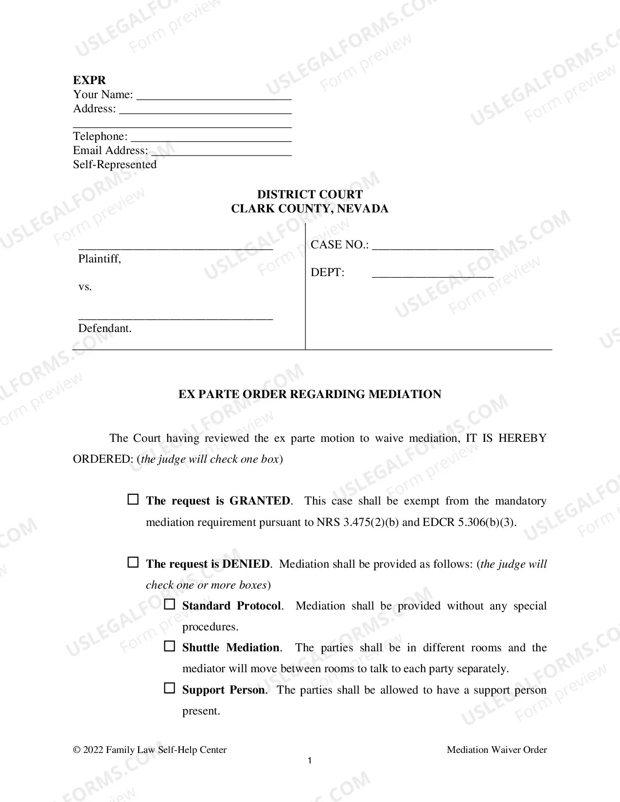 Preview Request and Order to Waive Mediation