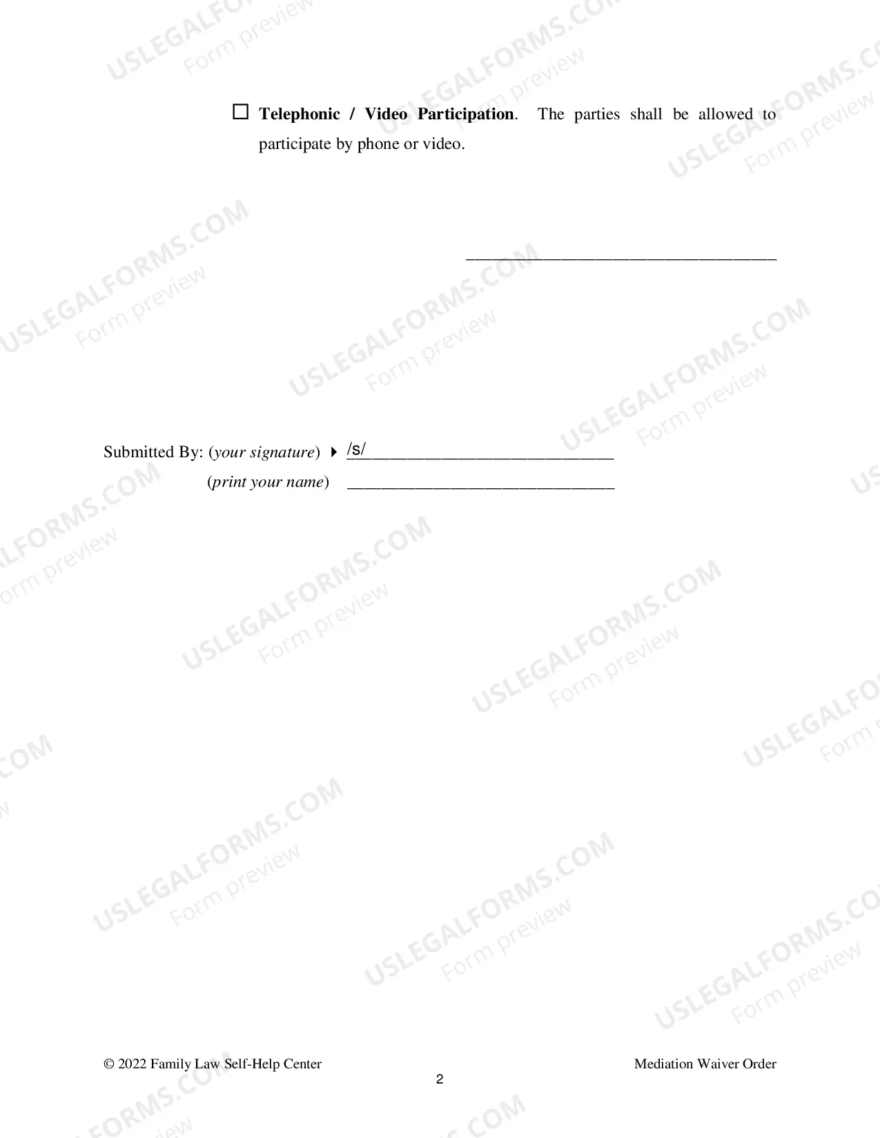 Preview Request and Order to Waive Mediation