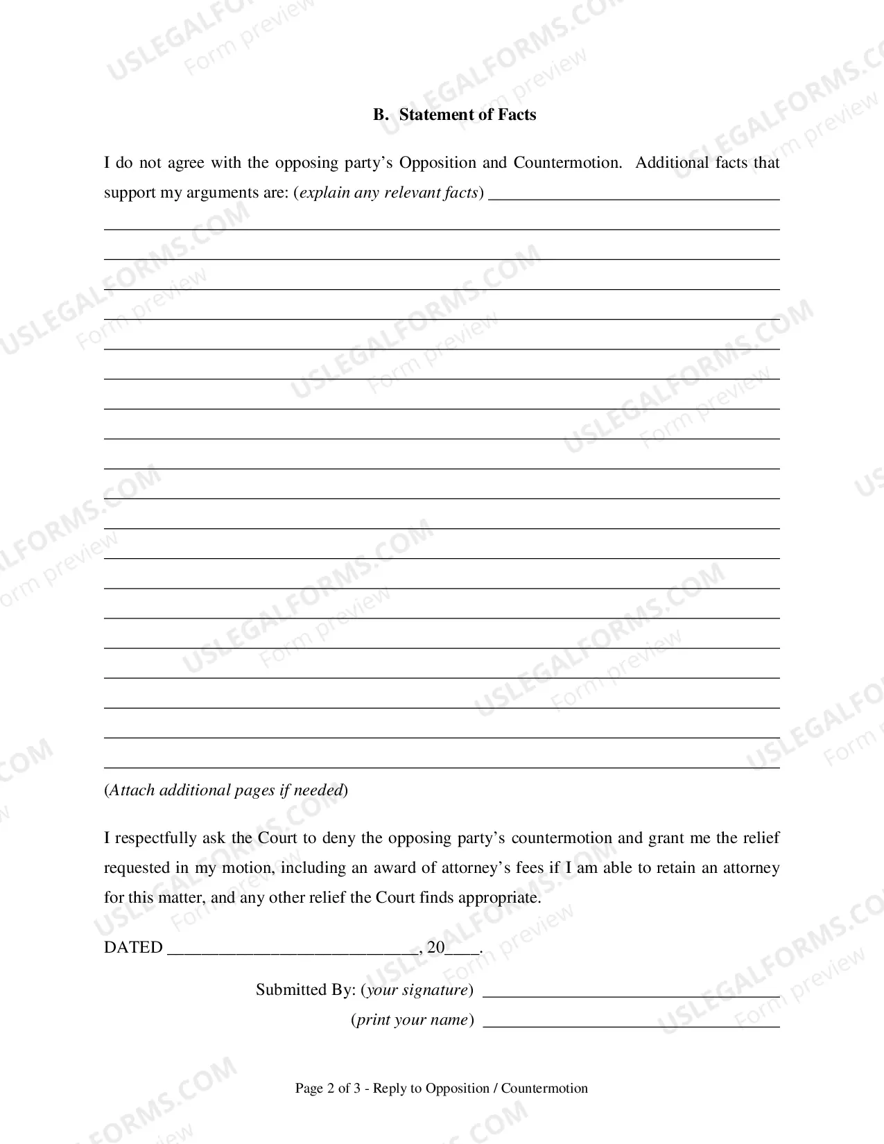 Preview Reply to Opposition / Countermotion