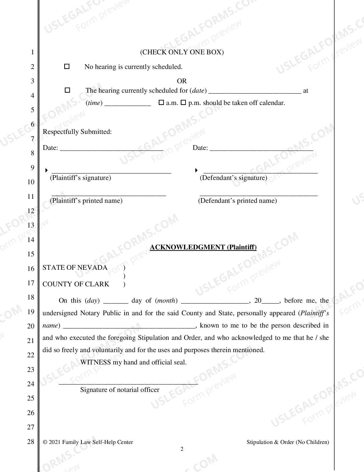 Preview Stipulation and Order - No Children