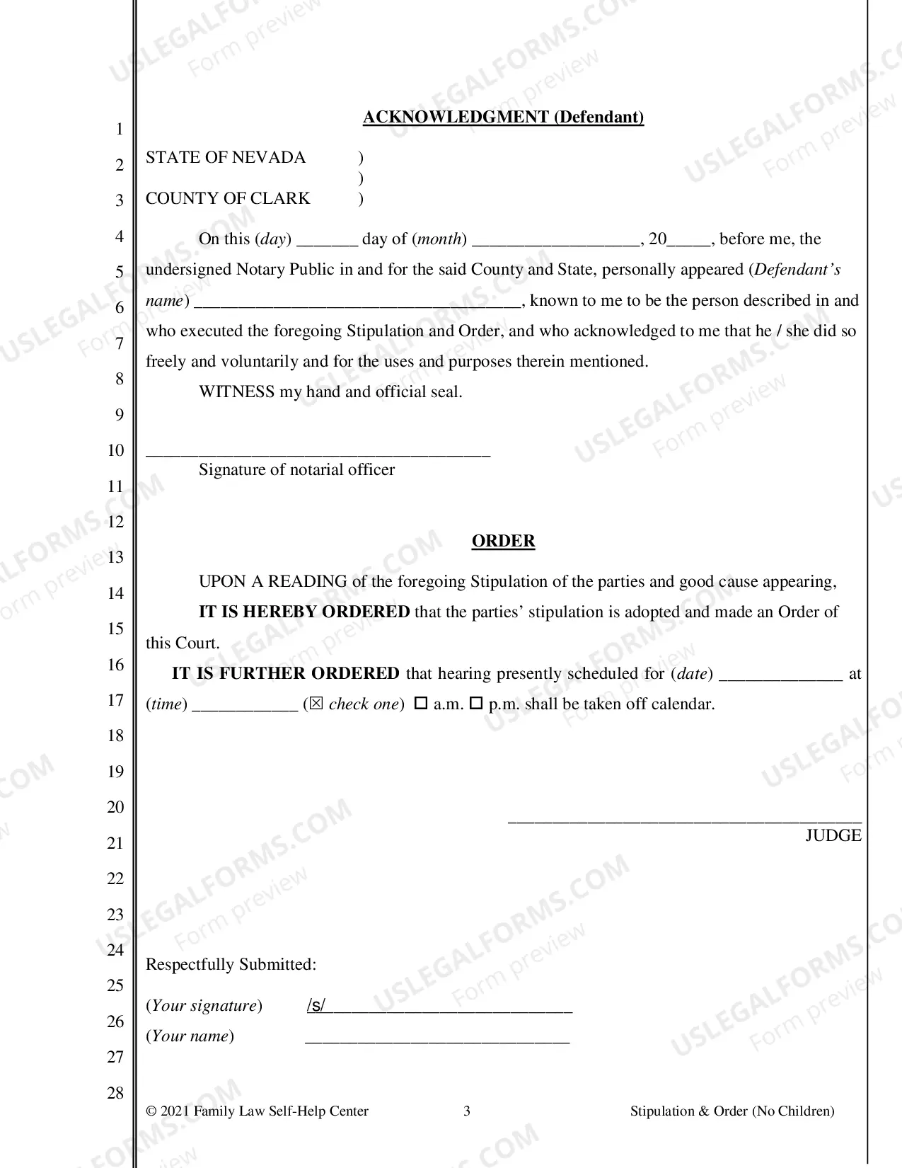 Preview Stipulation and Order - No Children