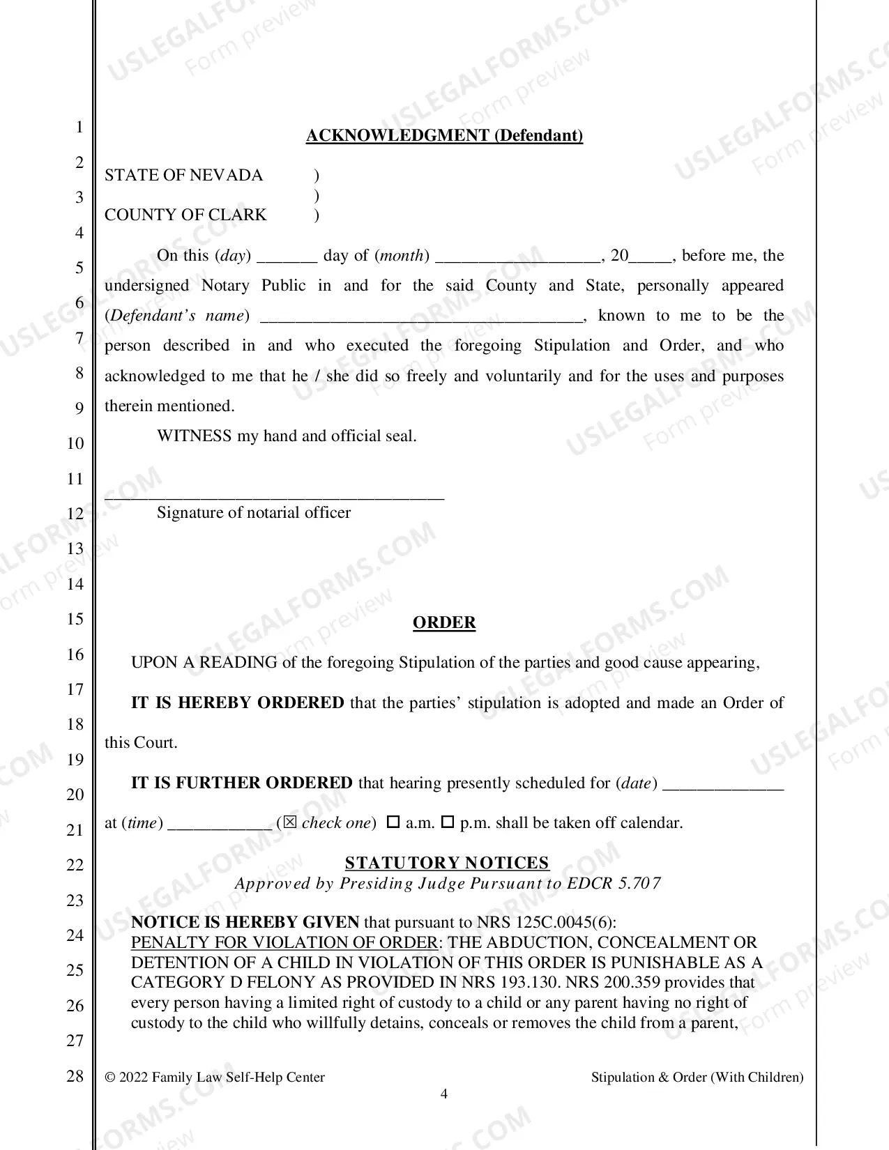 Preview Stipulation and Order Regarding Children