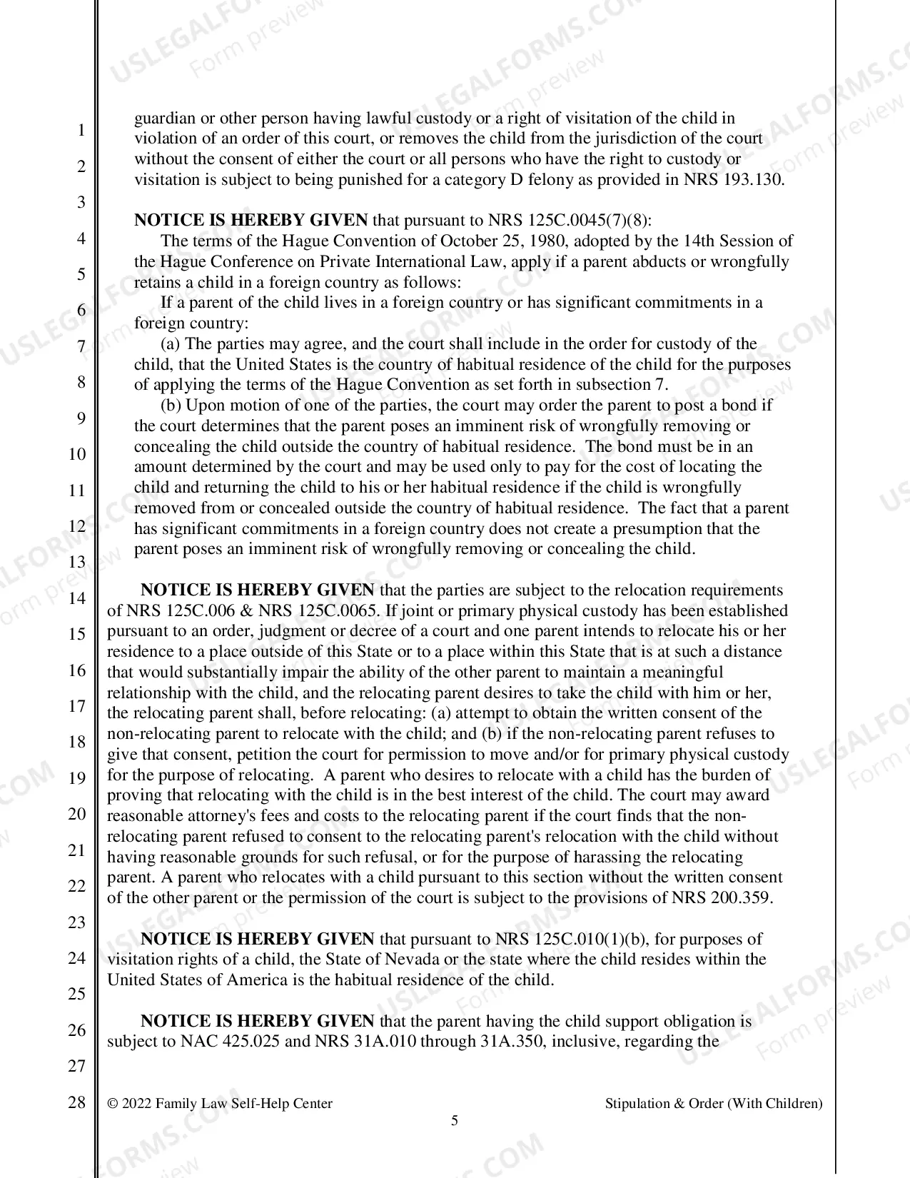 Preview Stipulation and Order Regarding Children