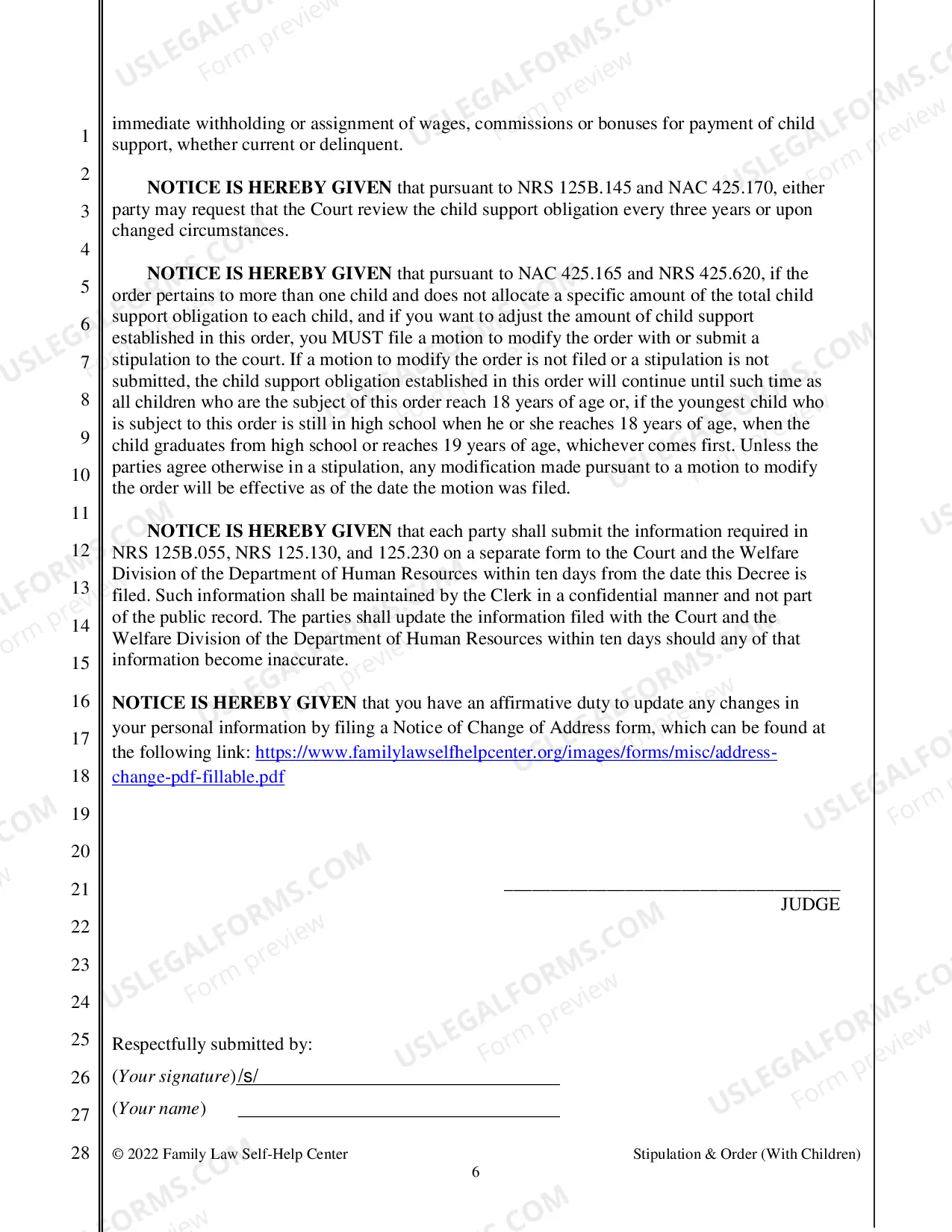 Preview Stipulation and Order Regarding Children