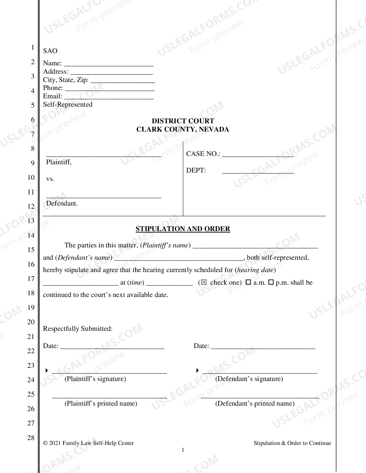 Preview Stipulation and Order to Continue a Hearing