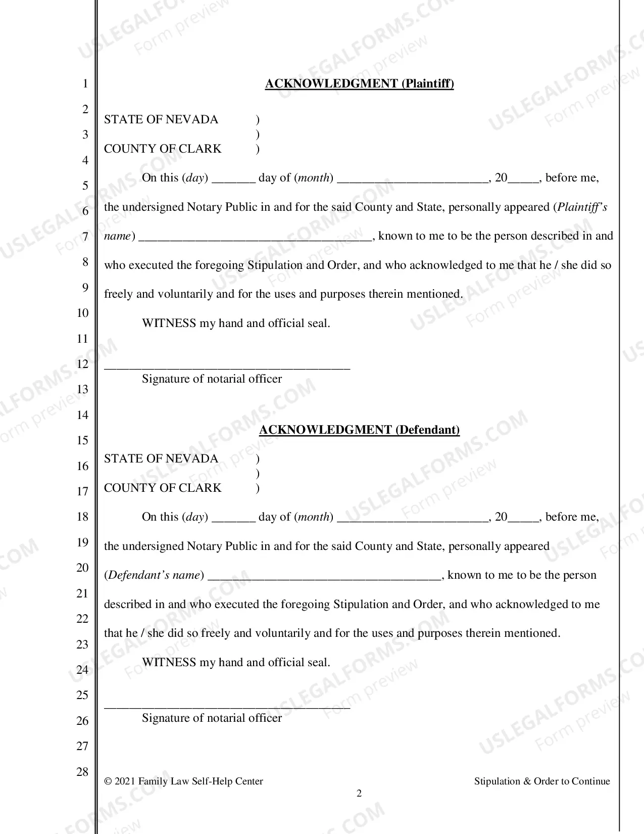 Preview Stipulation and Order to Continue a Hearing