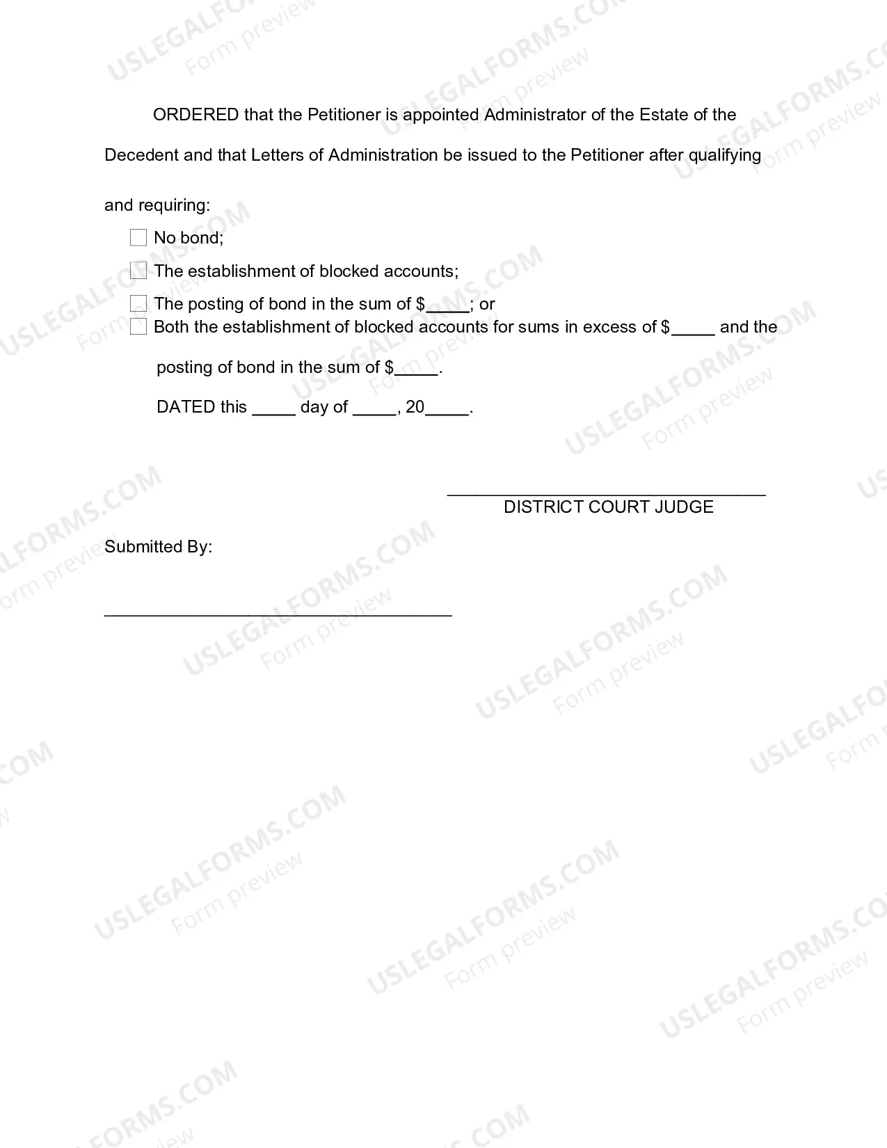 Preview Order Appointing Administrator