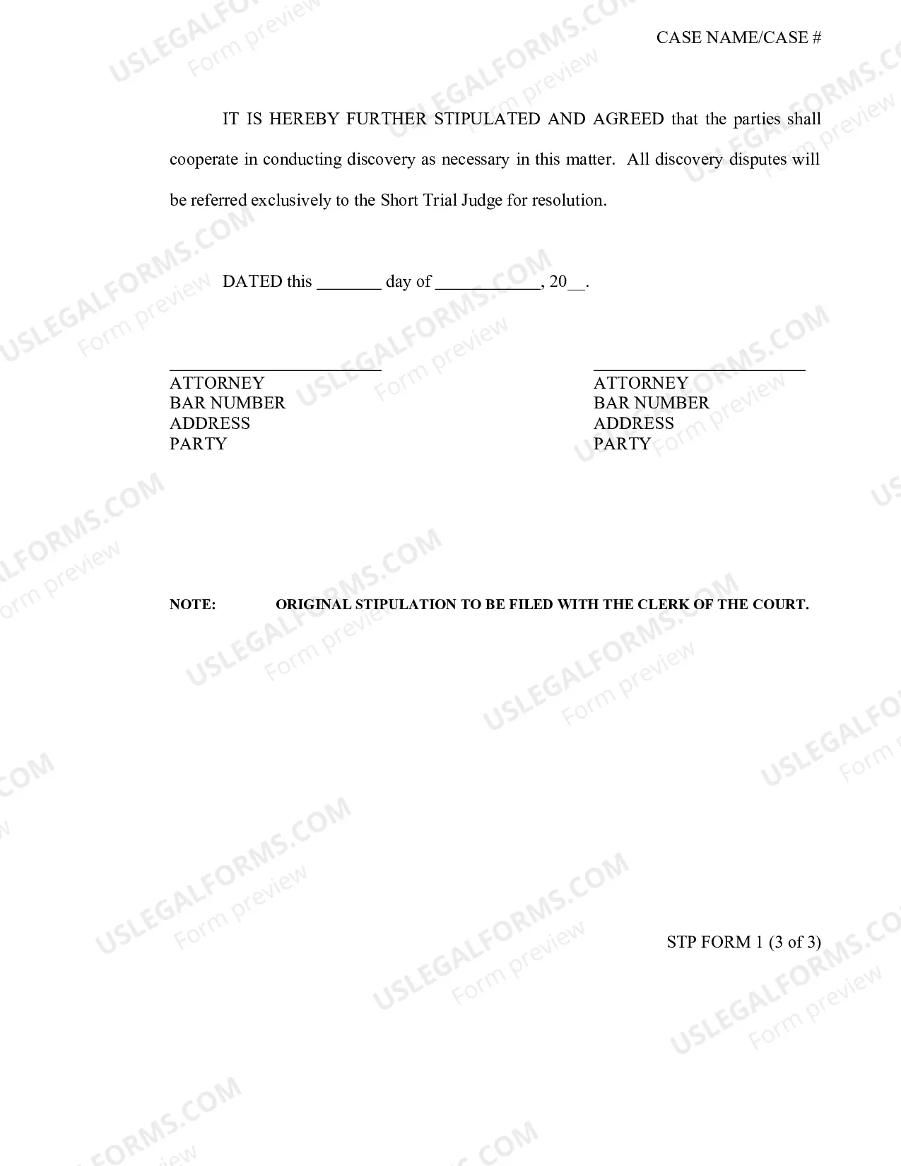Preview Stipulation To Participate In Short Trial Program