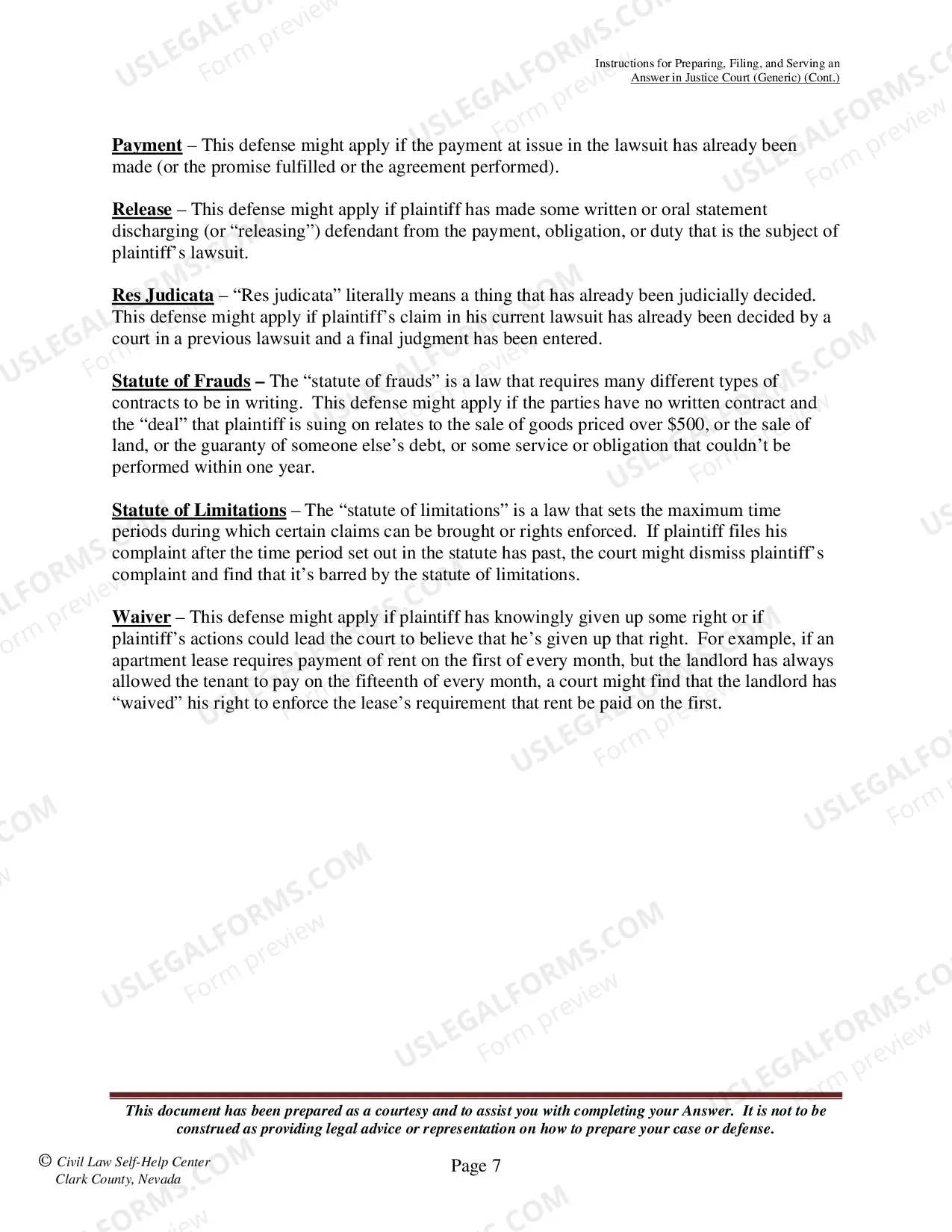 Preview Answer - Generic - Form Instructions