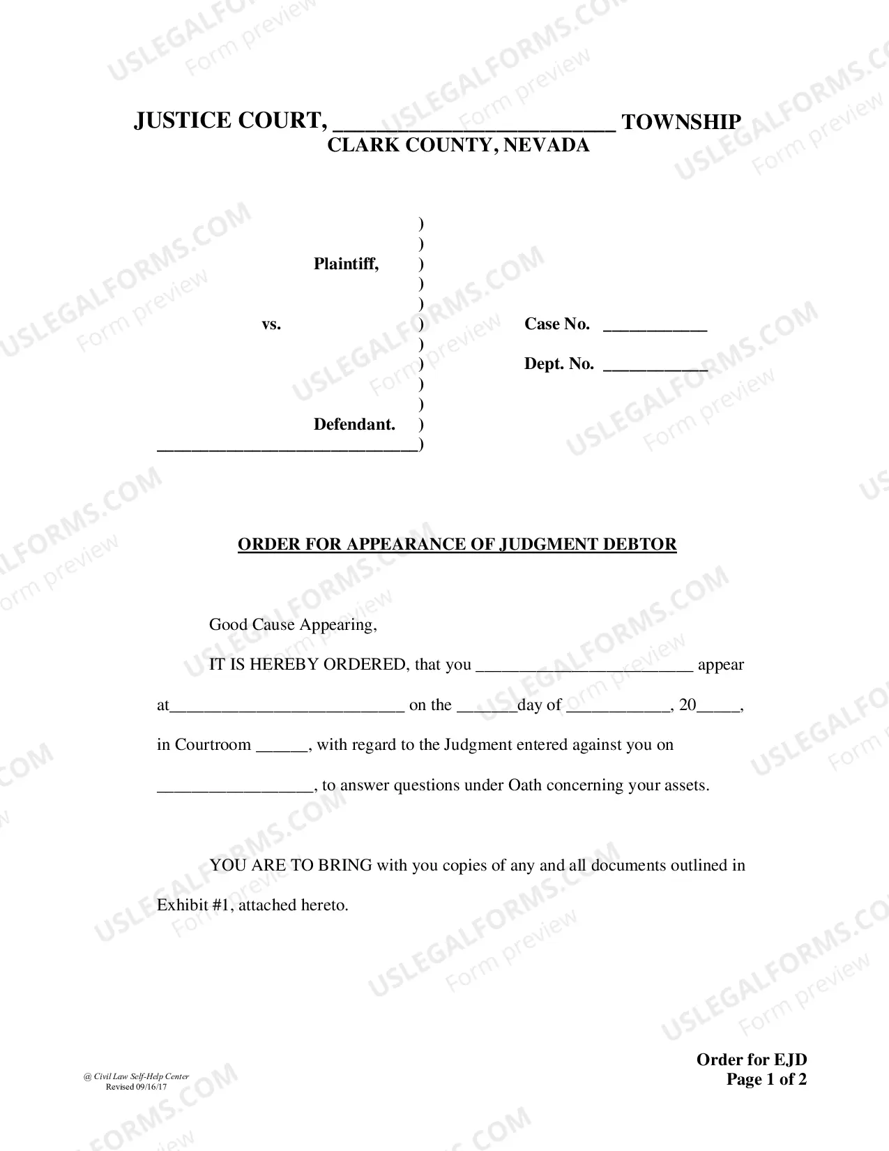 Preview Motion for Examination of Judgment Debtor - Fillable Form