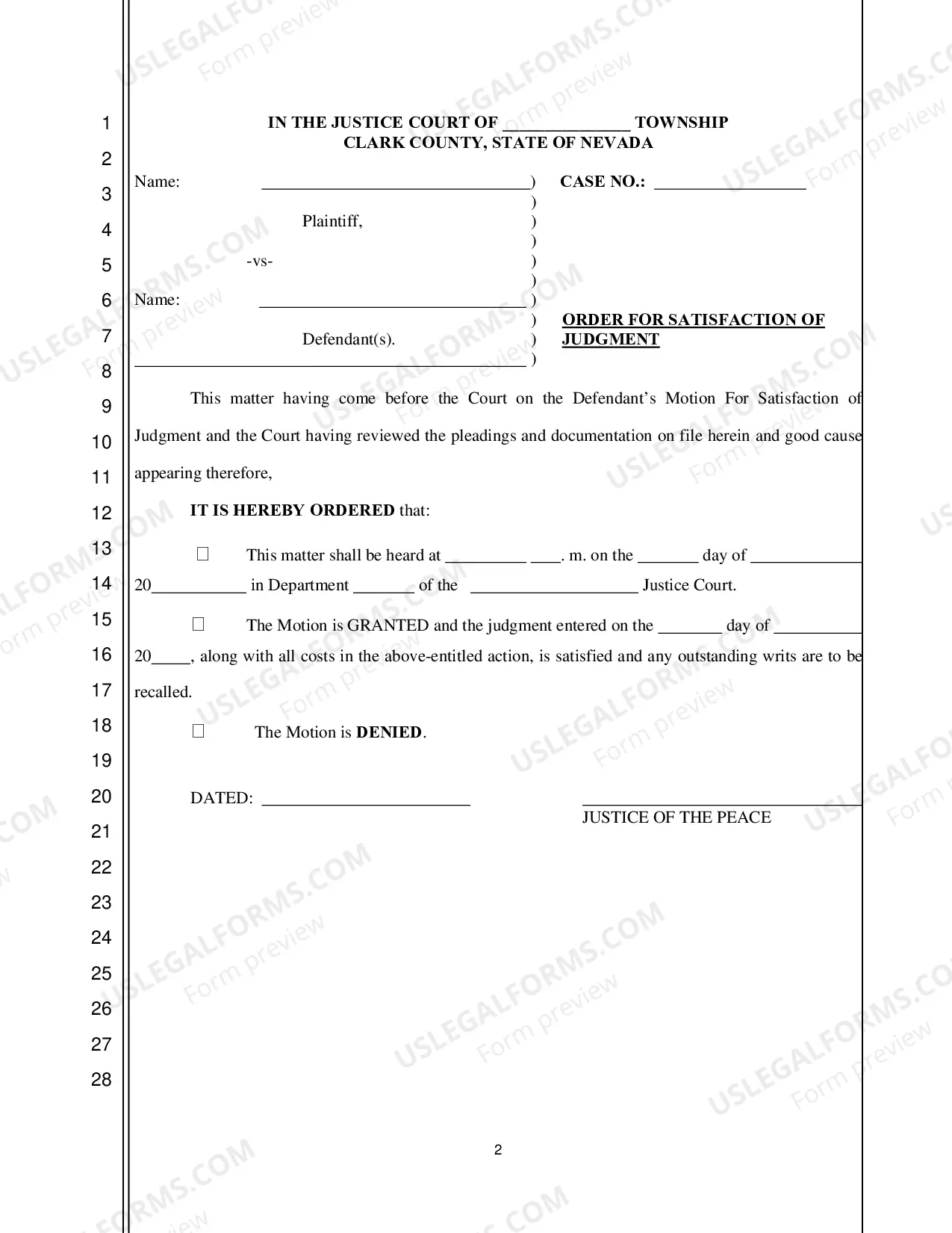 Preview Motion for Satisfaction of Judgment - Nonfillable Form