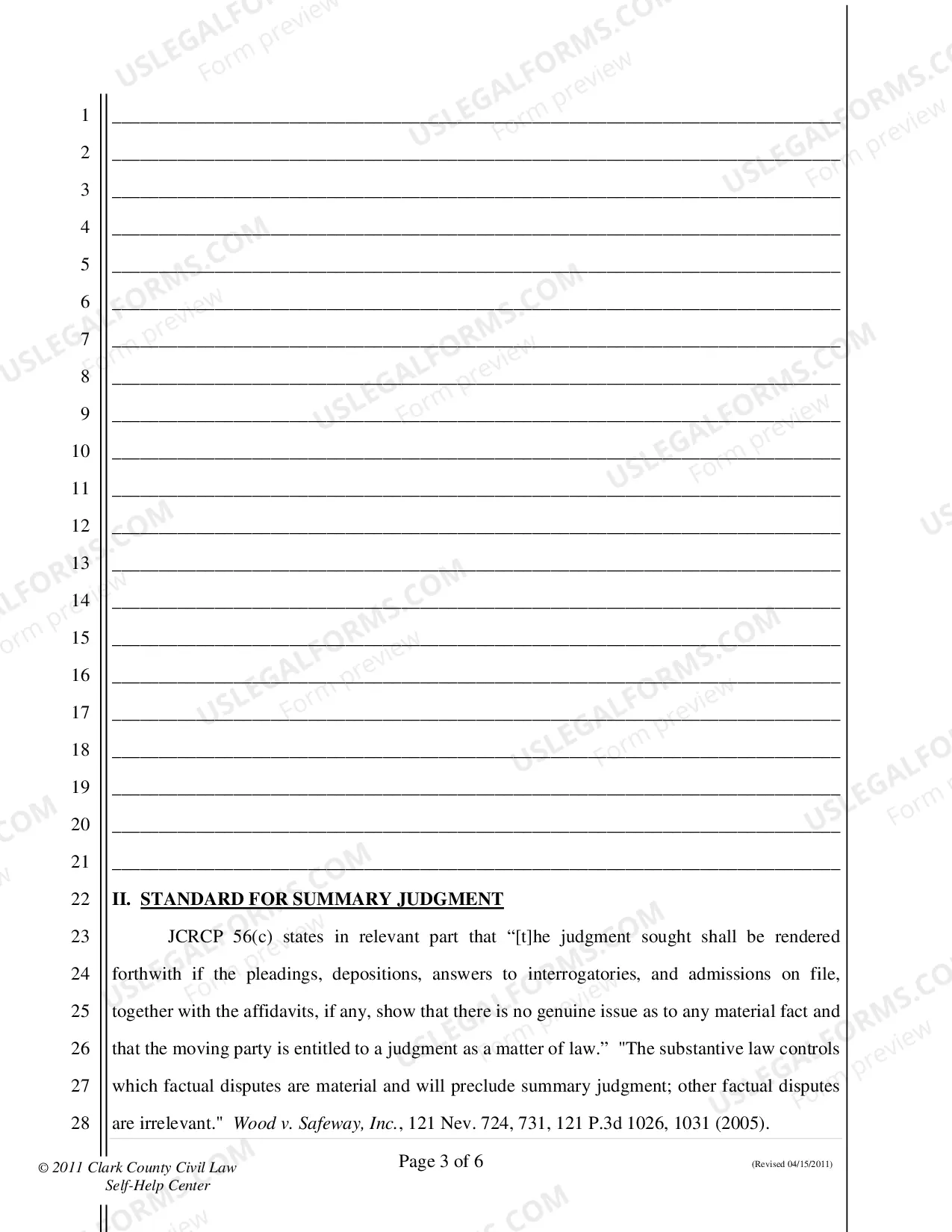 Preview Motion for Summary Judgment - Nonfillable Form