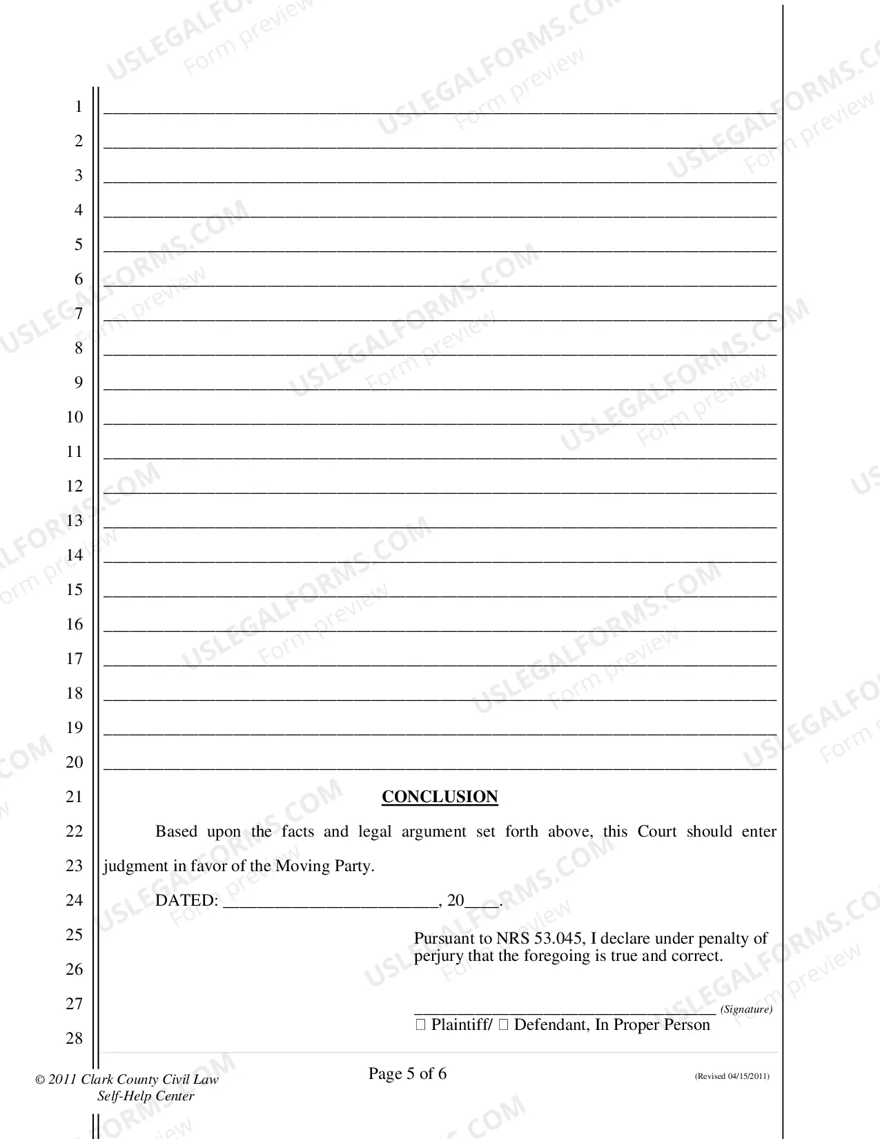 Preview Motion for Summary Judgment - Nonfillable Form