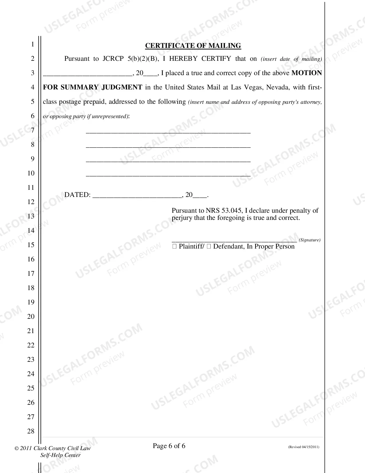 Preview Motion for Summary Judgment - Nonfillable Form