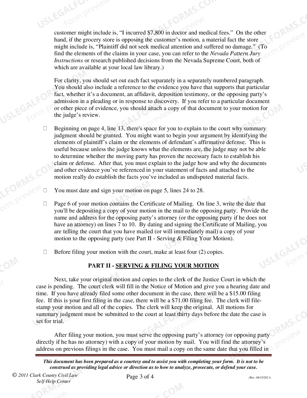 Preview Motion for Summary Judgment - Instructions