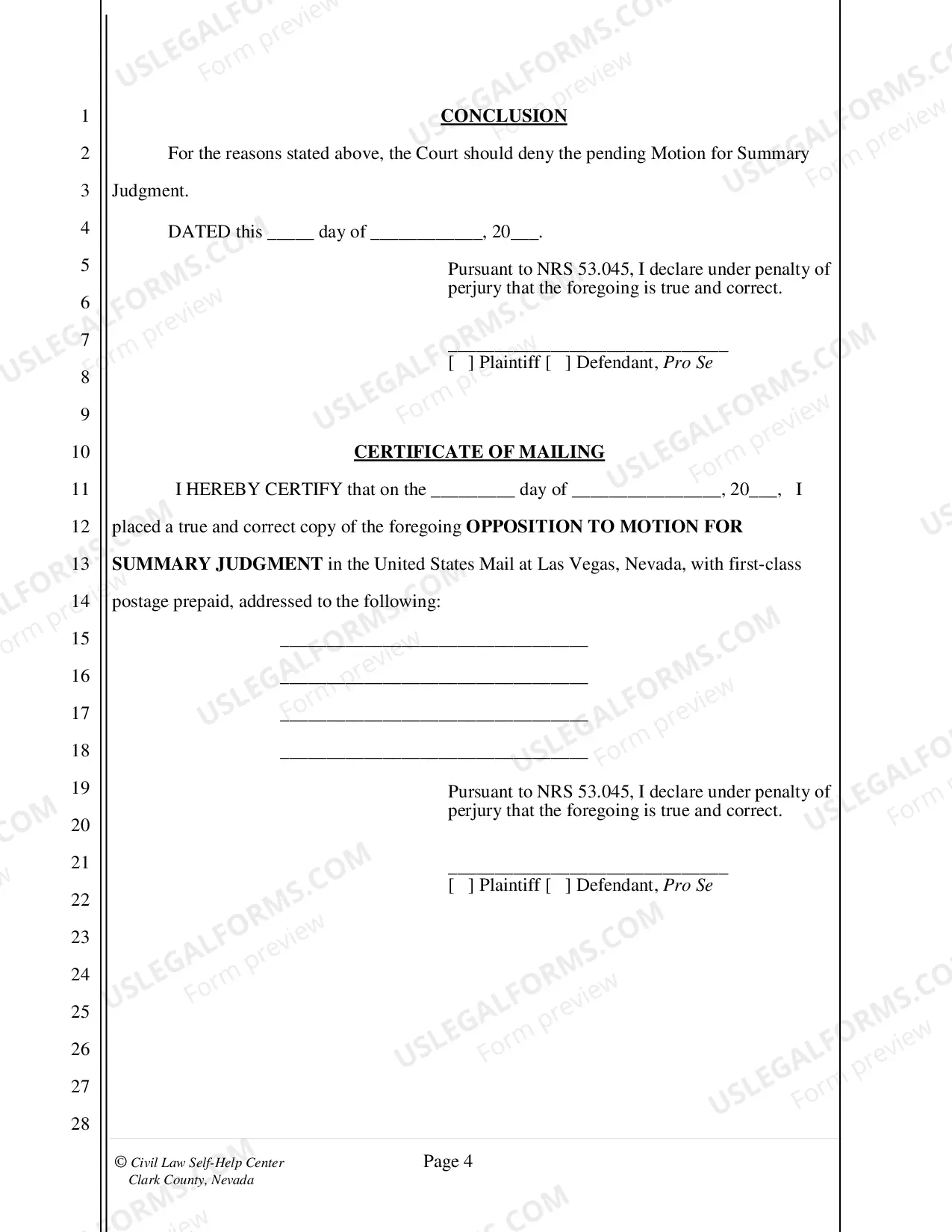 Preview Opposition to Motion for Summary Judgment - Fillable Form