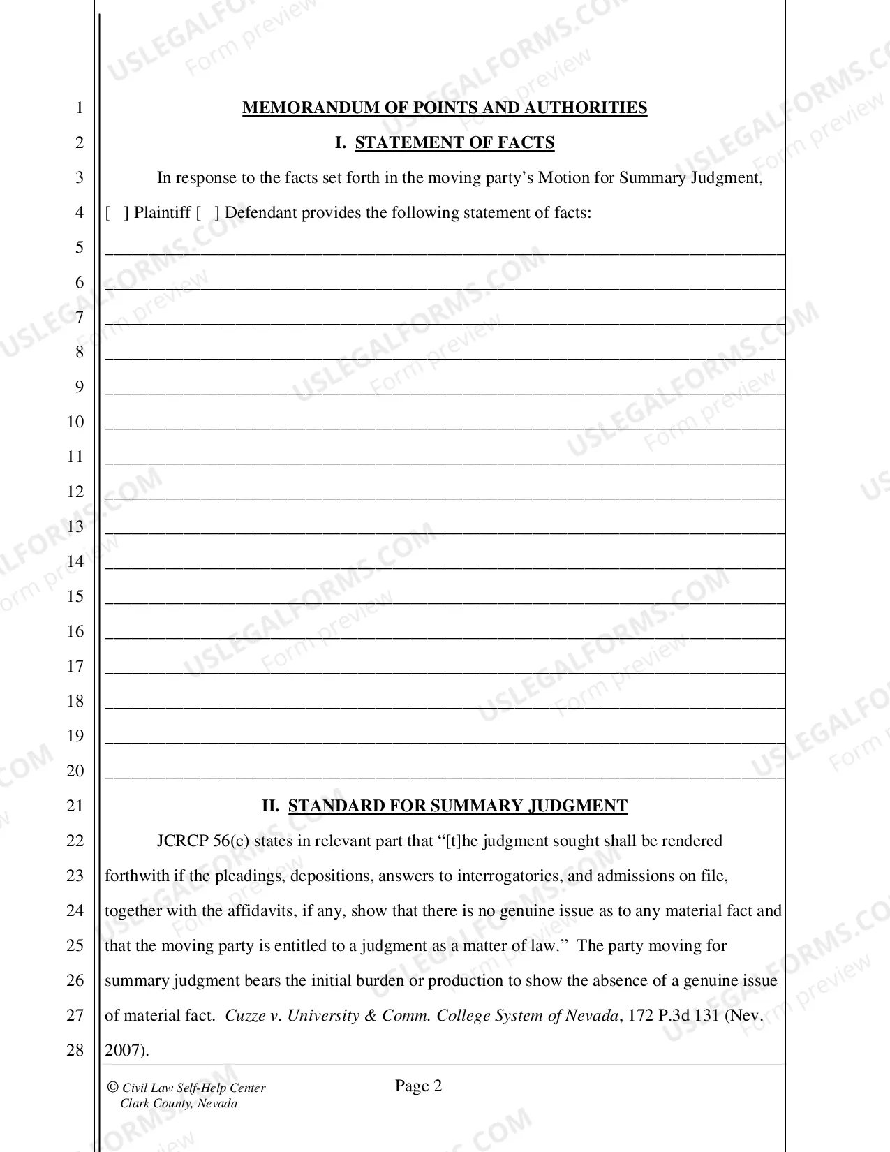 Preview Opposition to Motion for Summary Judgment - Nonfillable Form