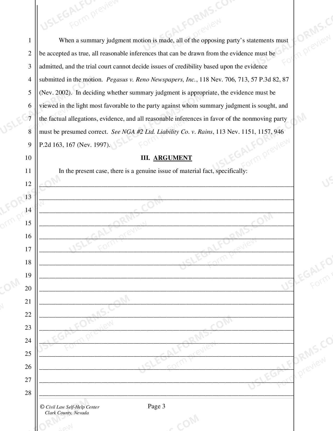 Preview Opposition to Motion for Summary Judgment - Nonfillable Form