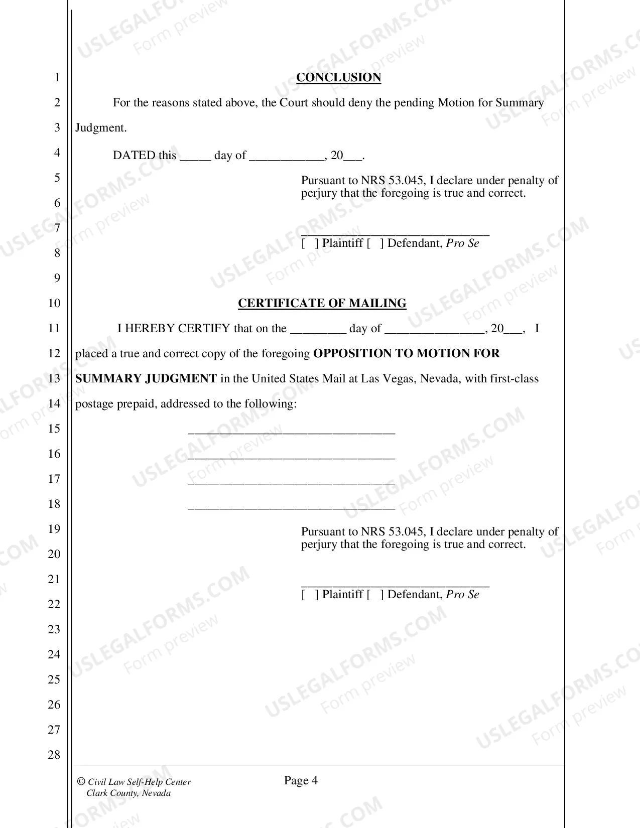 Preview Opposition to Motion for Summary Judgment - Nonfillable Form