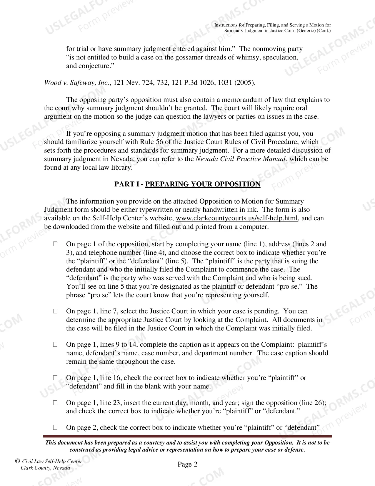 Preview Opposition to Motion for Summary Judgment - Instructions