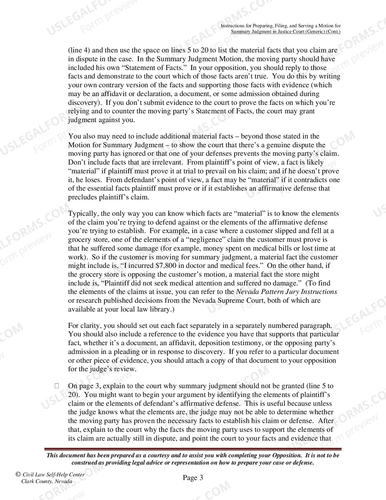 Preview Opposition to Motion for Summary Judgment - Instructions