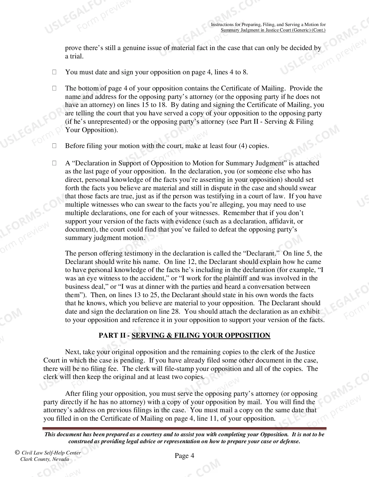 Preview Opposition to Motion for Summary Judgment - Instructions