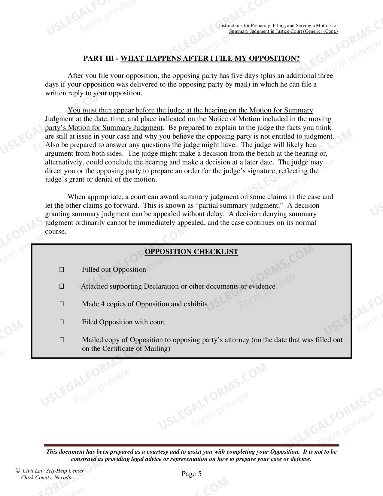 Preview Opposition to Motion for Summary Judgment - Instructions