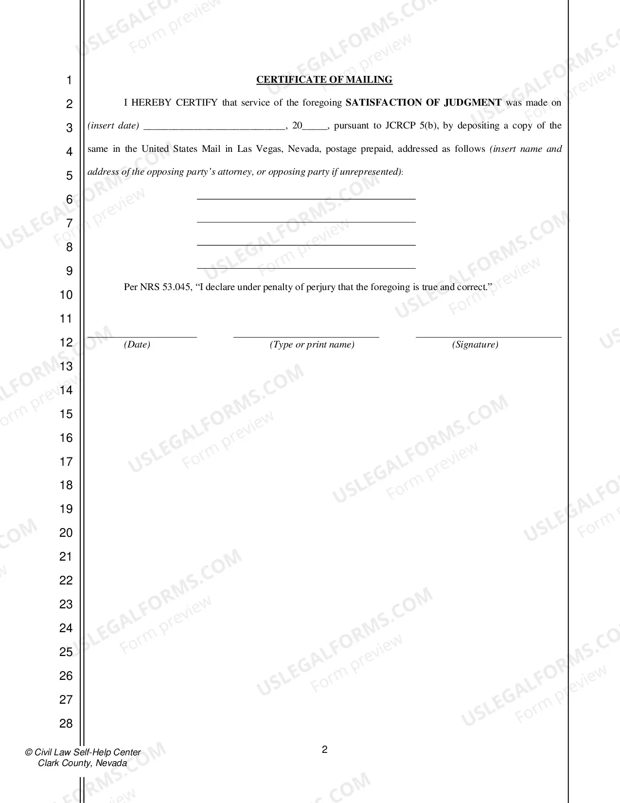 Preview Satisfaction of Judgment - Nonfillable Form