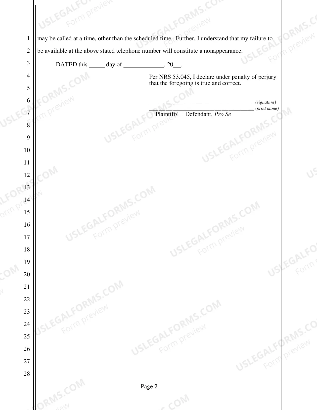 Preview Notice of Intent to Appear Telephonically - Nonfillable Form