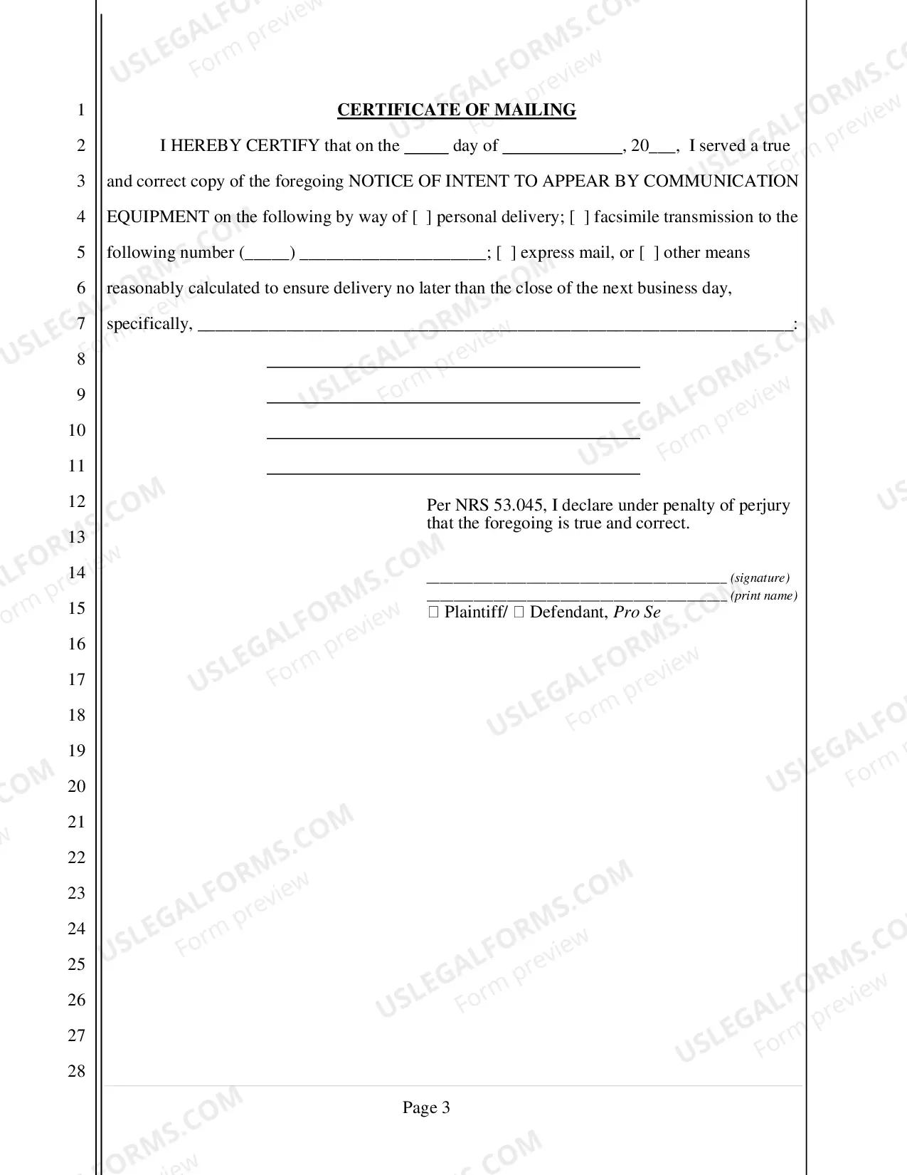 Preview Notice of Intent to Appear Telephonically - Nonfillable Form