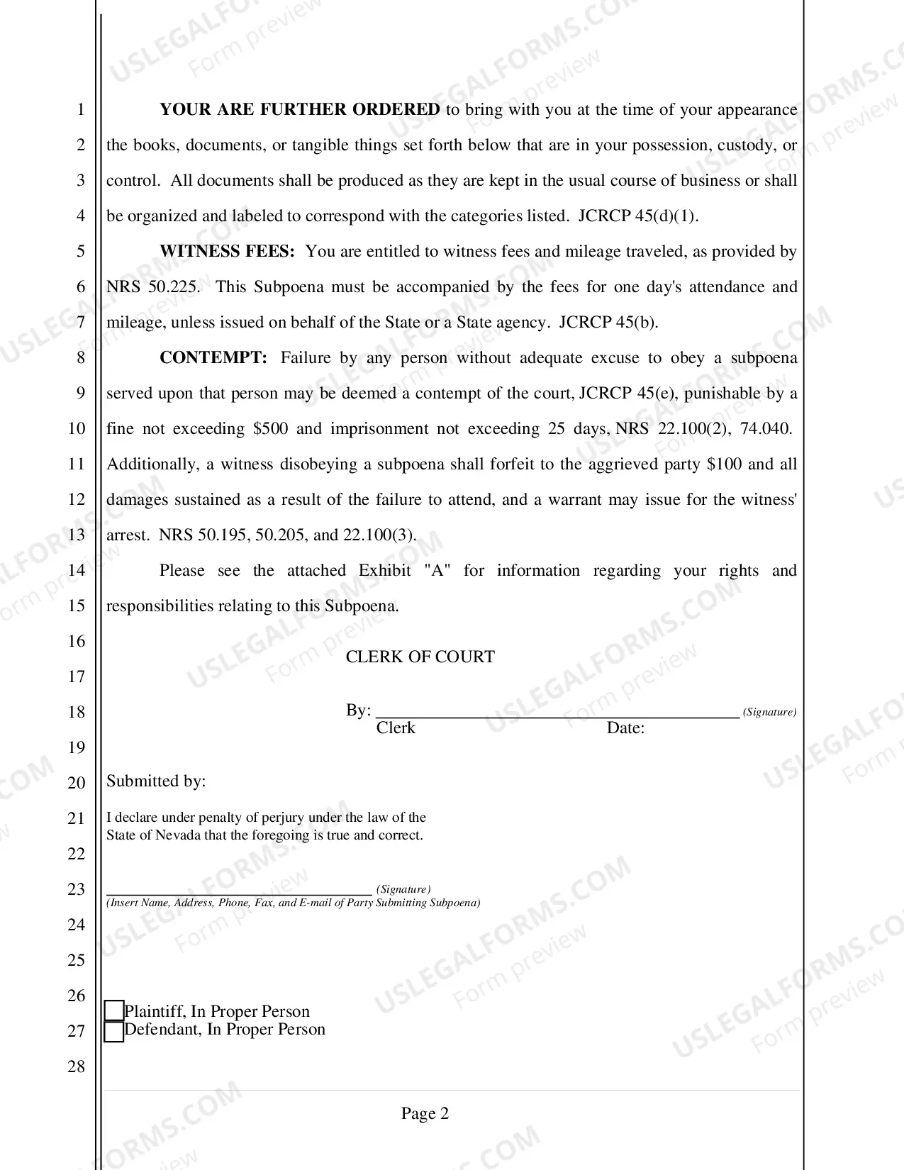 Preview Subpeona for Appearance at Deposition (with Documents) - Nonfillable Form