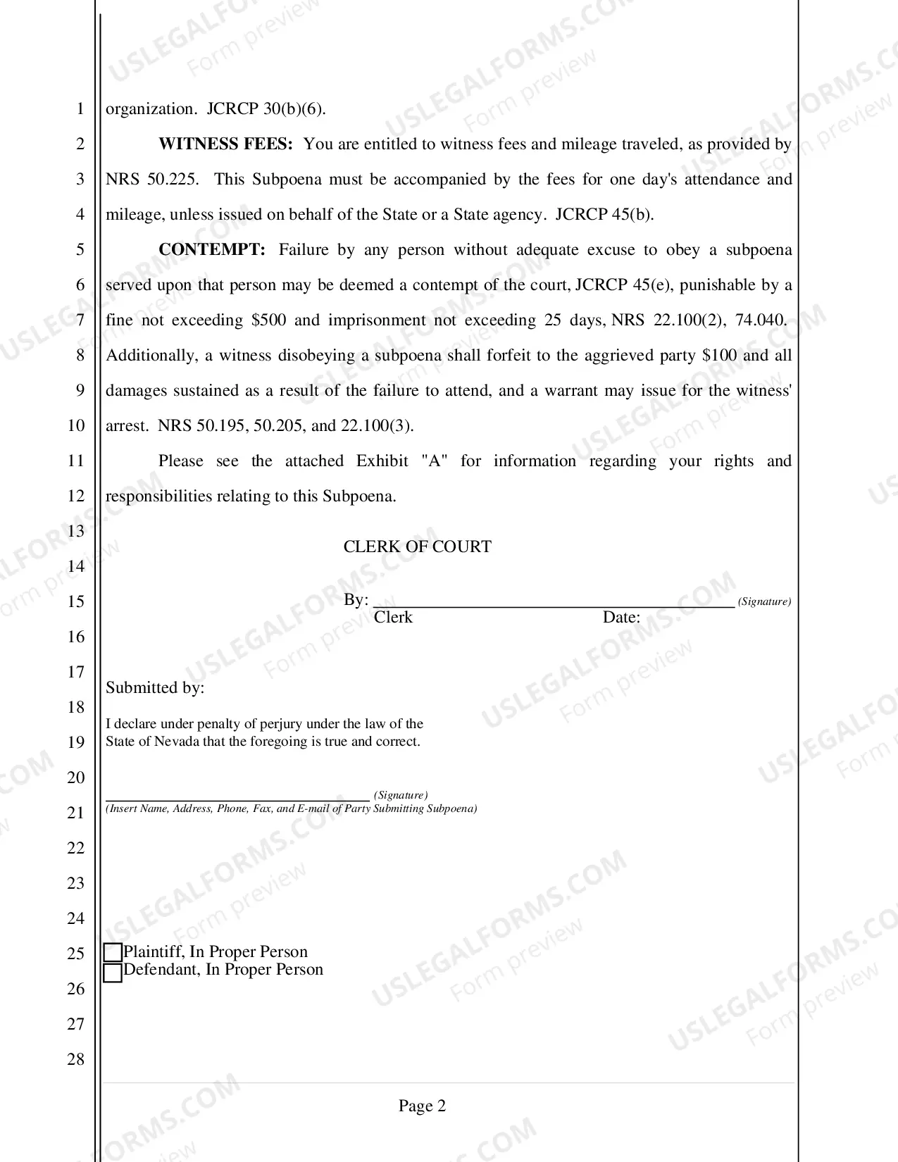 Preview Subpoena for Appearance at Deposition (without Documents) - Nonfillable Form