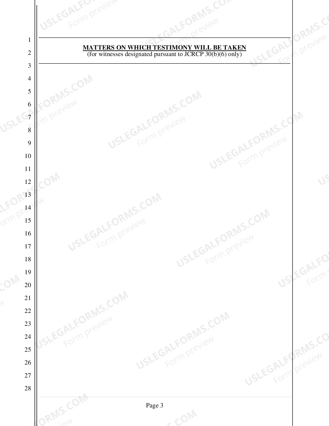 Preview Subpoena for Appearance at Deposition (without Documents) - Nonfillable Form