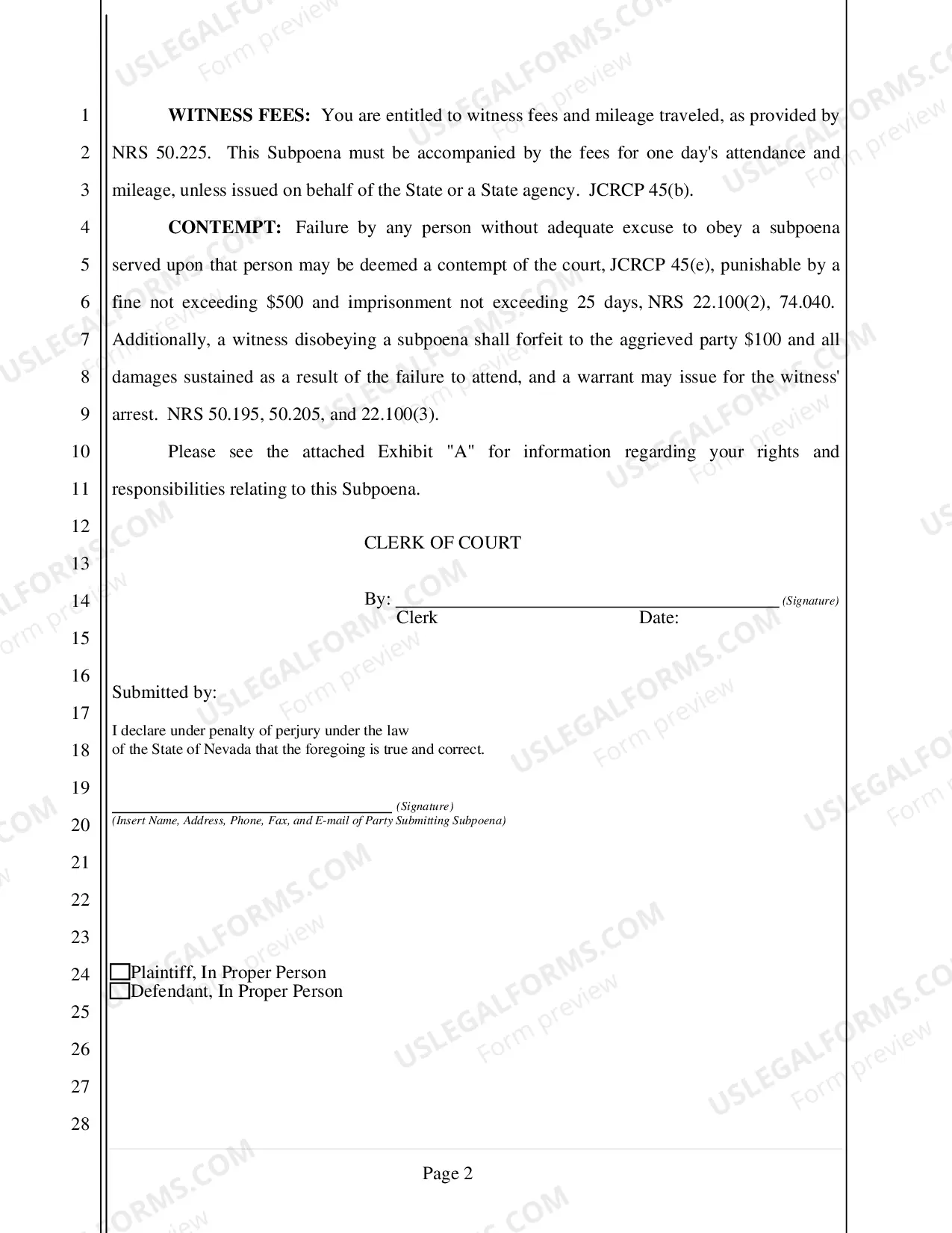 Preview Subpoena for Attendance at Trial or Hearing (with Documents) - Nonfillable Form