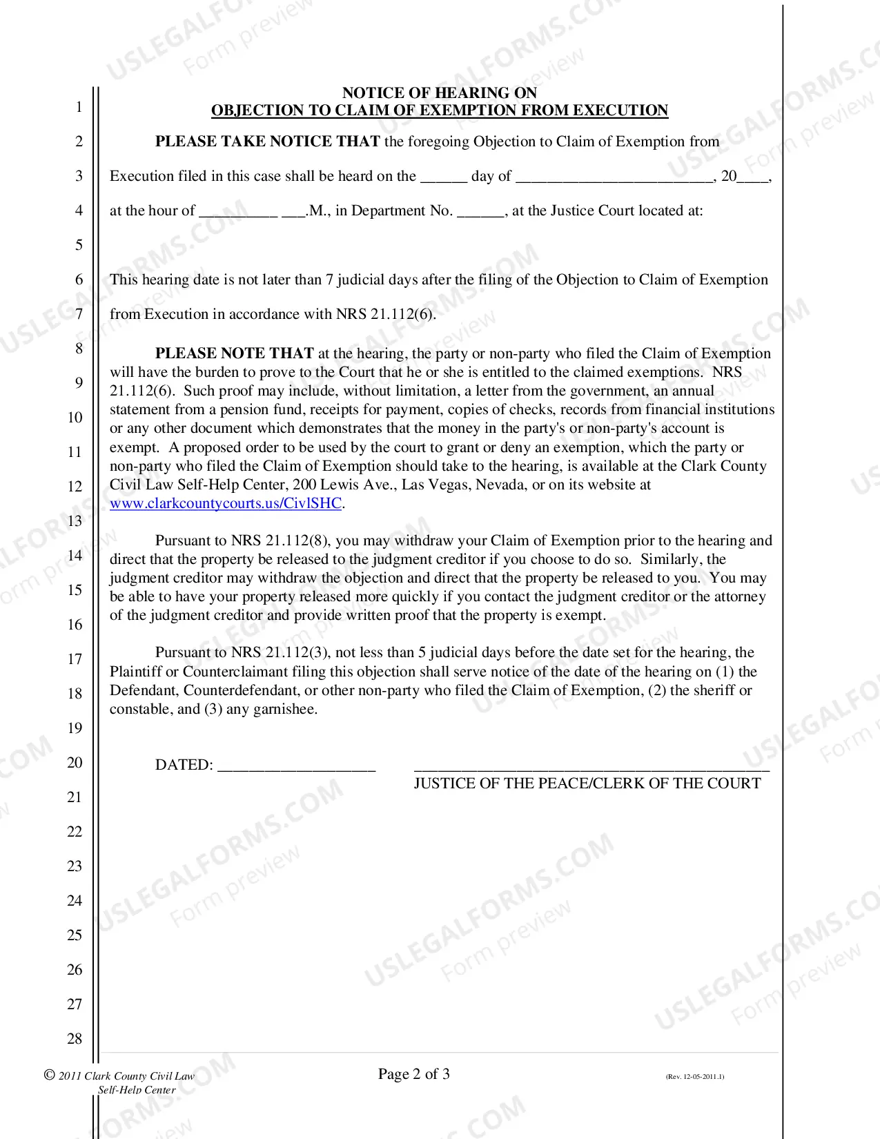 Preview Objection to Claim of Exemption - Nonfillable Form
