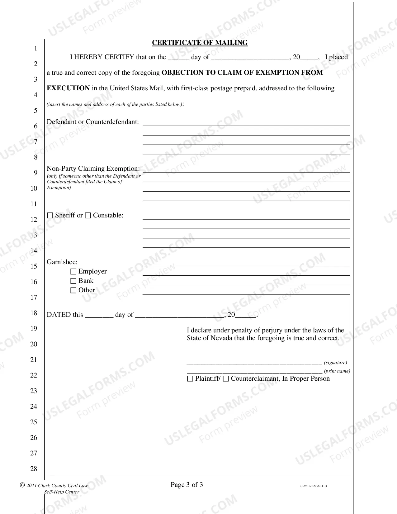Preview Objection to Claim of Exemption - Nonfillable Form