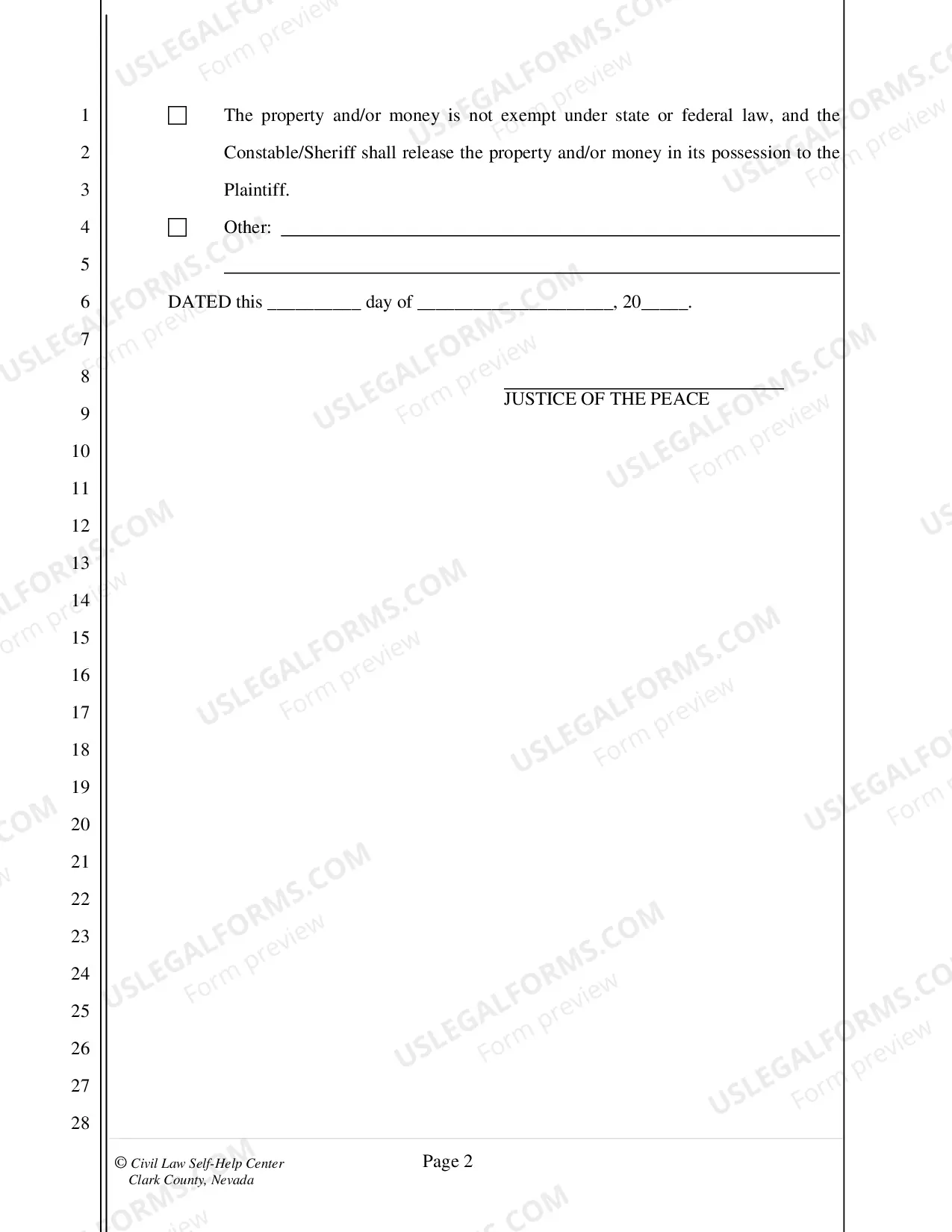 Preview Order Regarding Claim of Exemption from Execution - Nonfillable Form