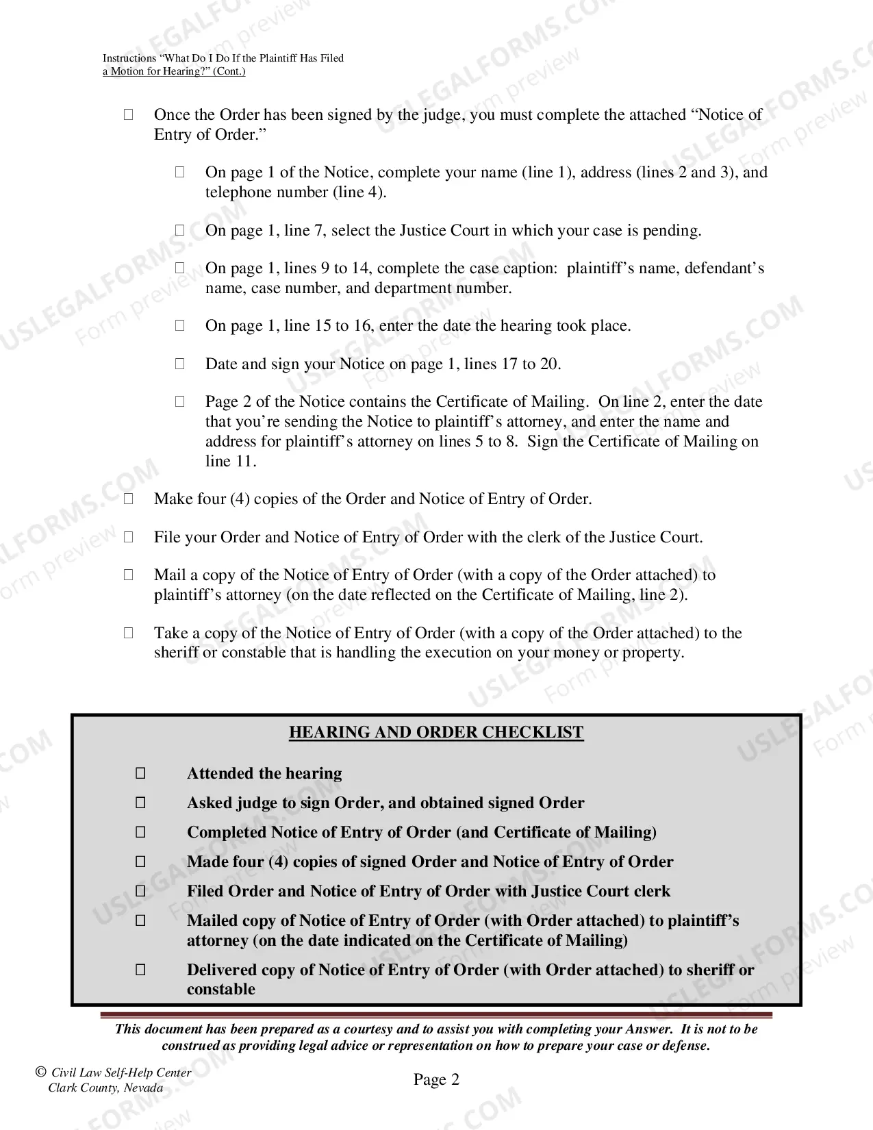 Preview Order Regarding Claim of Exemption from Execution - Instructions