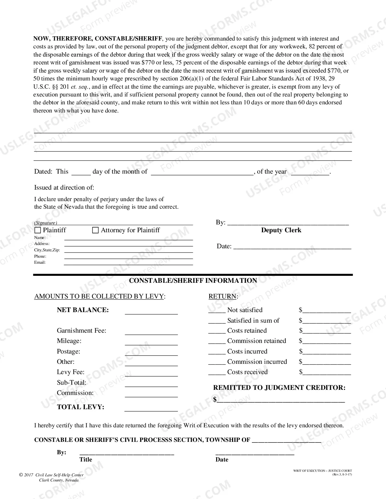Preview Writ of Execution - Fillable Form