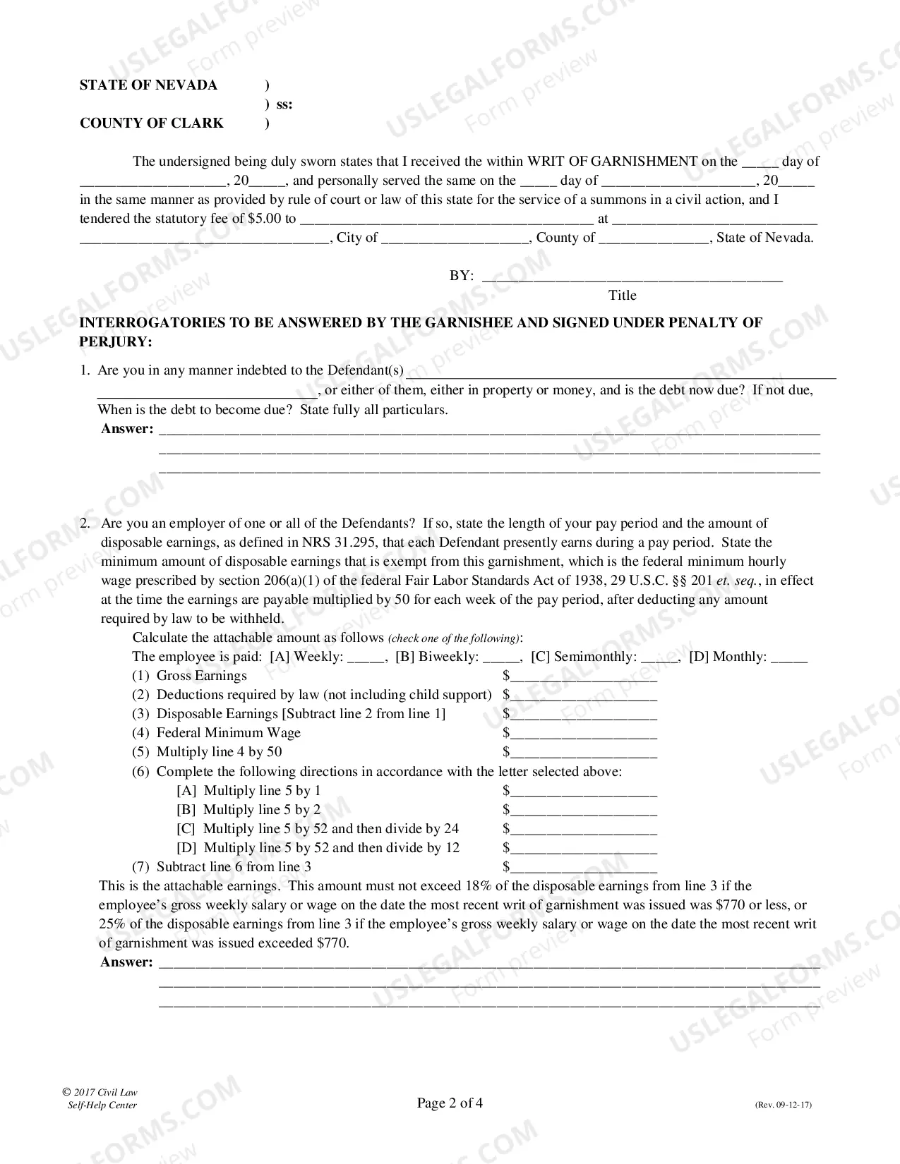 Preview Writ of Garnishment - Fillable Form
