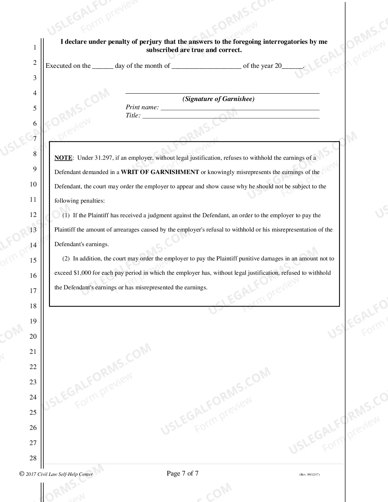 Preview Writ of Garnishment