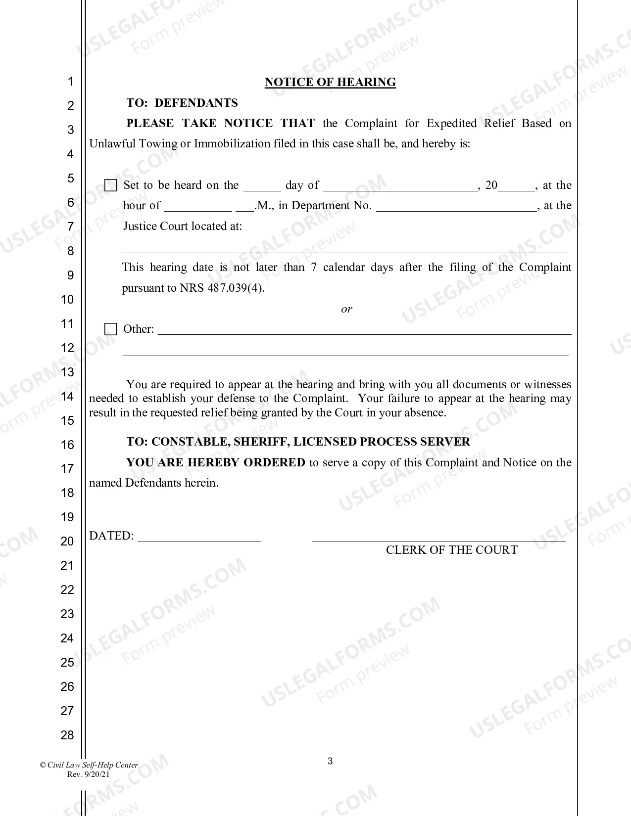 Preview Affidavit of Complaint for Unlawful Towing - Nonfillable Form