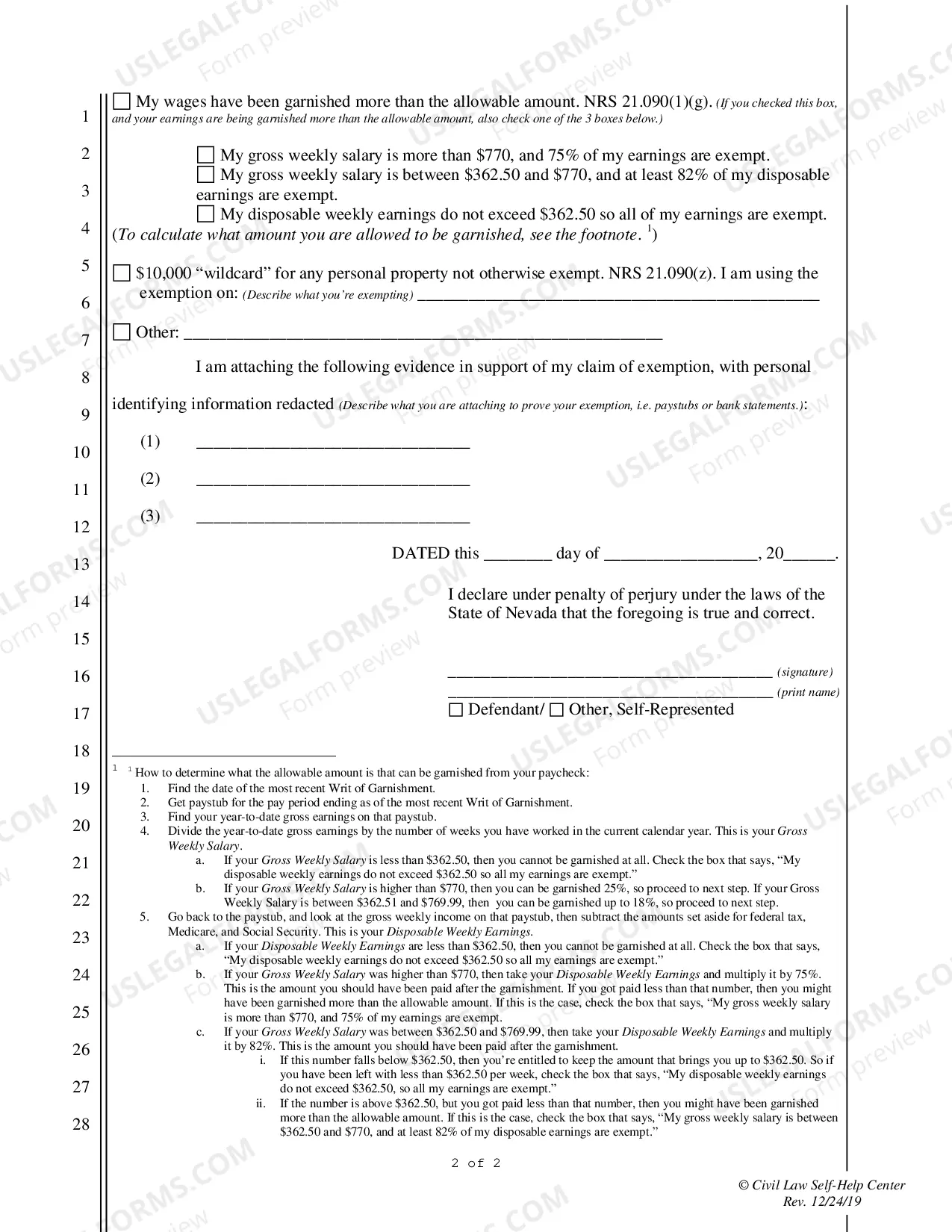 Preview CLAIM of EXEMPTION FROM EXECUTION