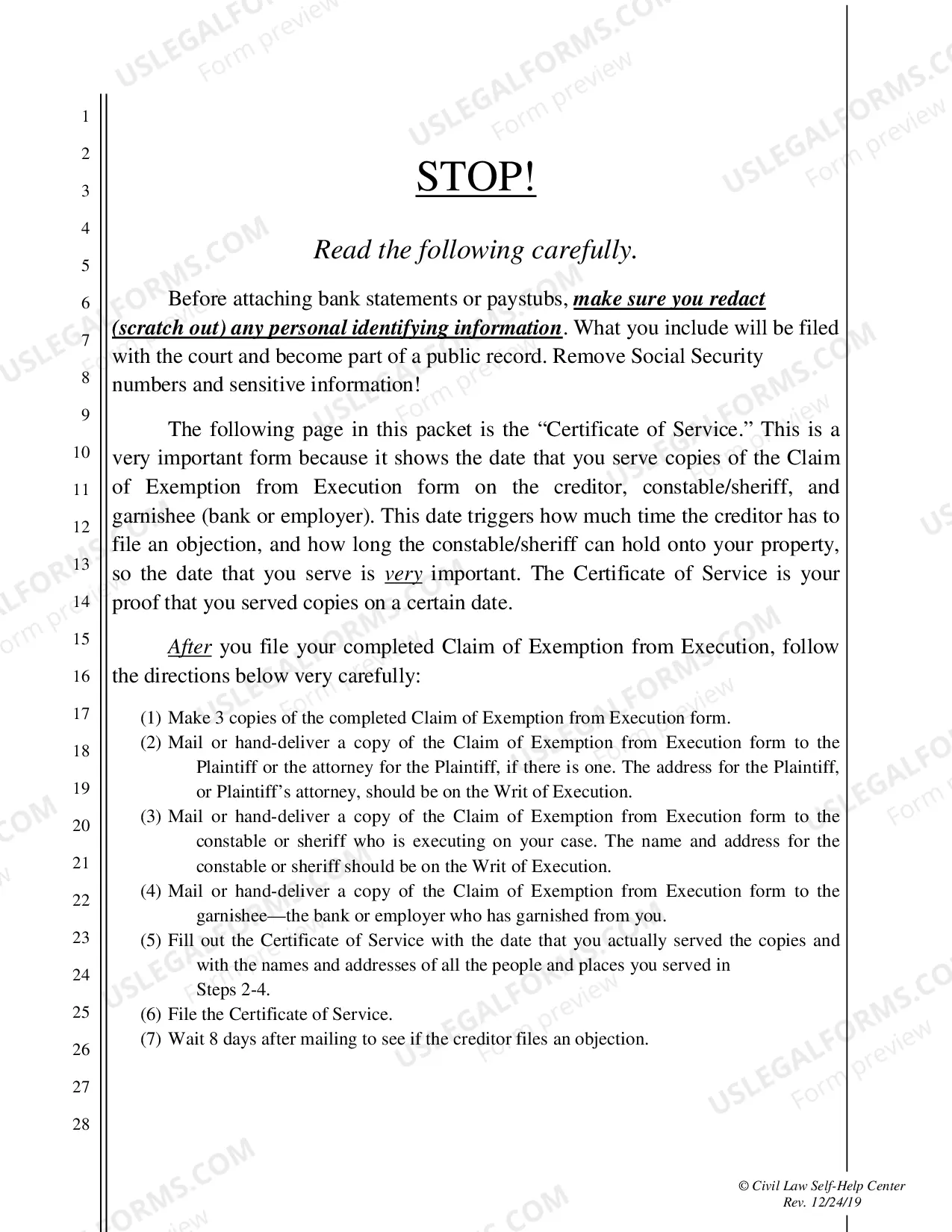 Preview CLAIM of EXEMPTION FROM EXECUTION