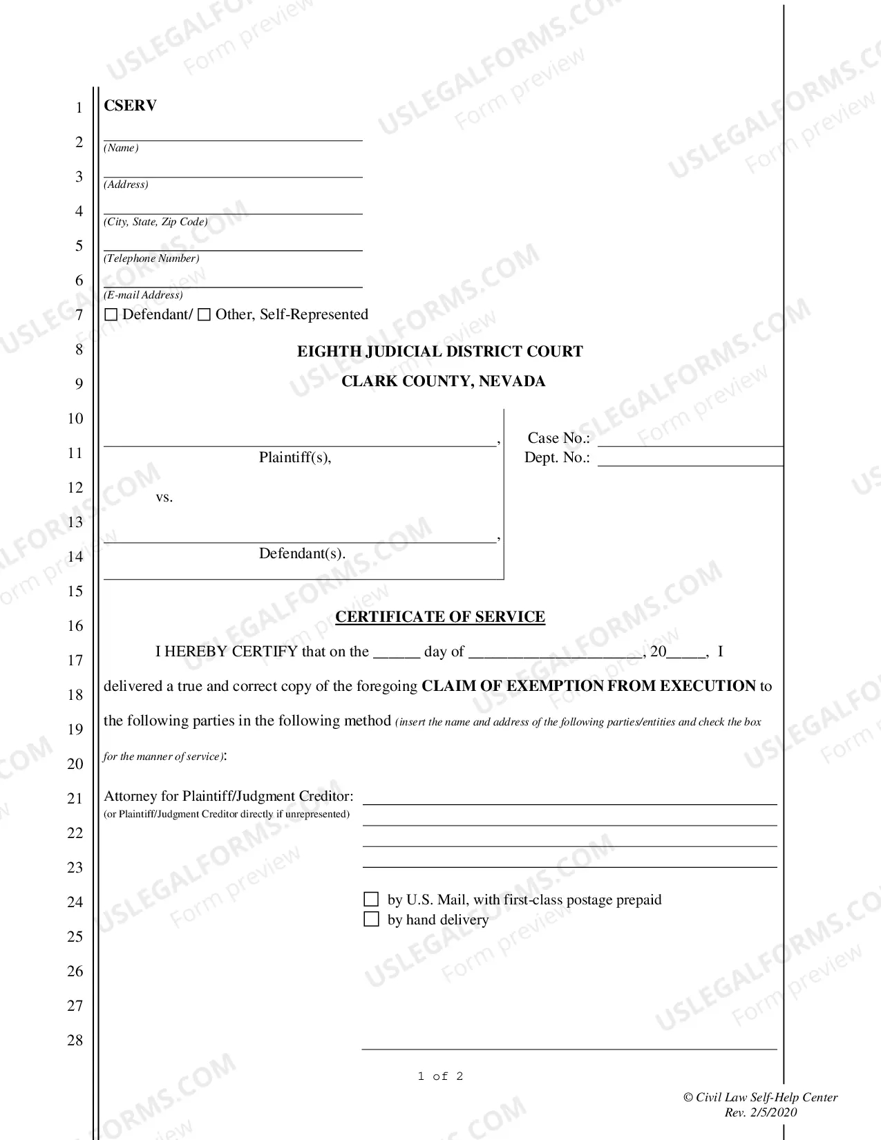Preview CLAIM of EXEMPTION FROM EXECUTION