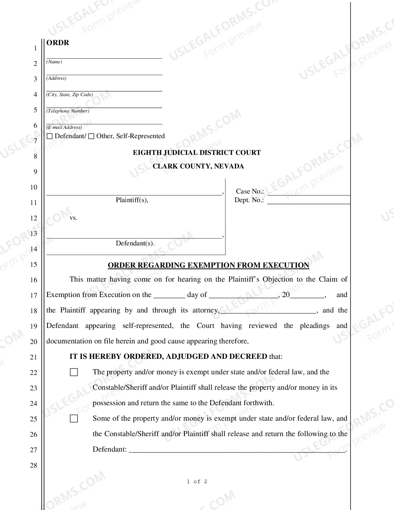 Preview CLAIM of EXEMPTION FROM EXECUTION